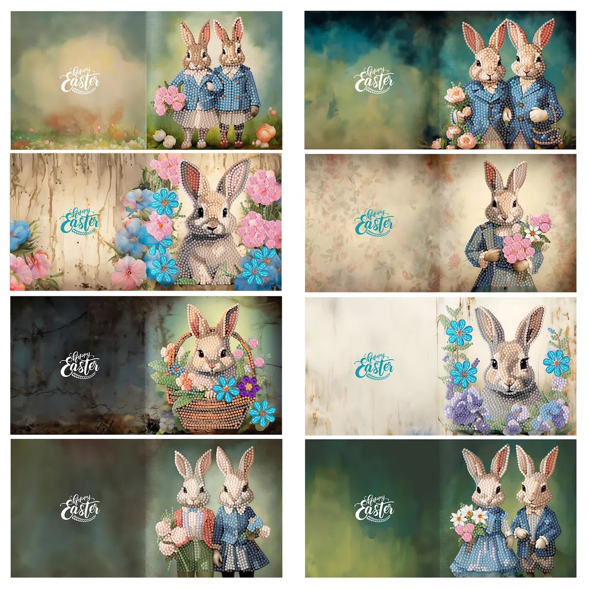 Sumshy 8er Set DIY Diamond Painting Grußkarten Set Ostern, Christmas Diamond Painting Greeting Cards Osternkarten for Kinder & Erwachsene (Ostern-8er Set A)