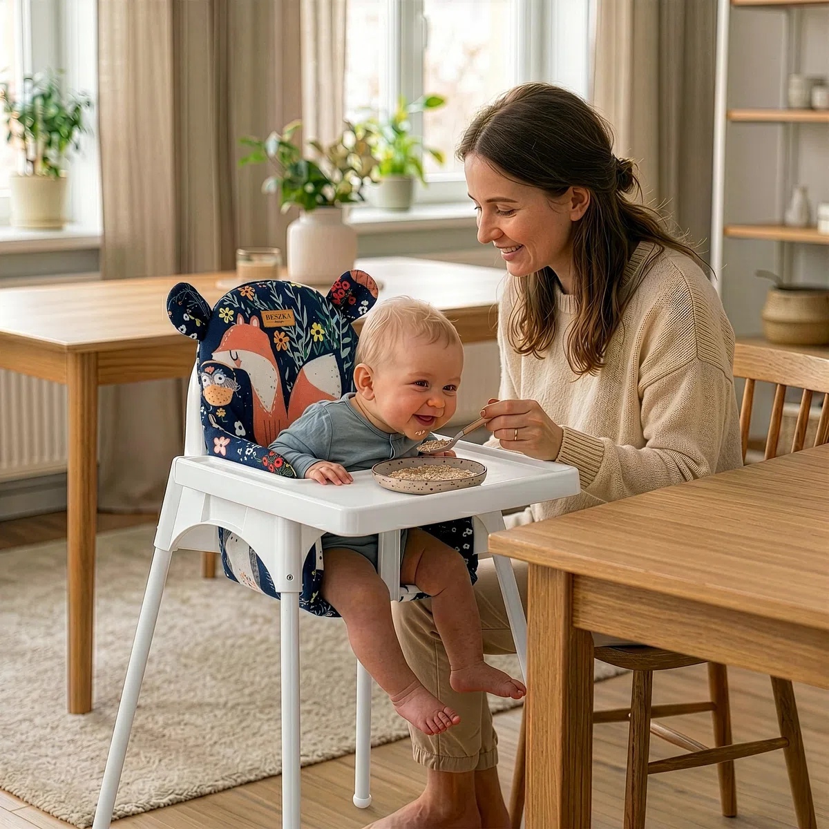 Hochstuhlbezug Ersatzbezug, Baby Sitzkissen Sitzauflage, kompatibel mit Ikea Hochstuhl Antilop, Wasserfest Öko-Tex Polsterung, Kinderhochstuhl Zubehör Design Wald