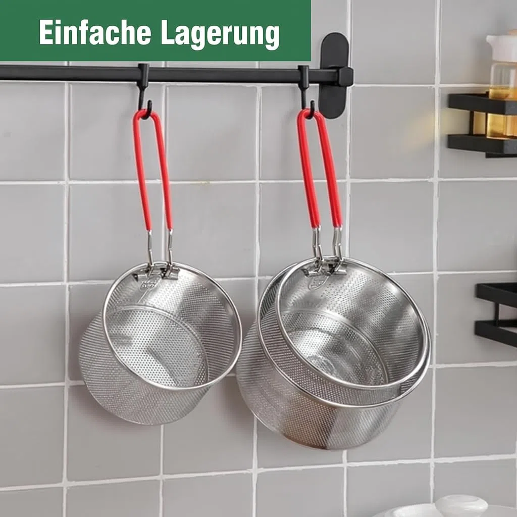 Edelstahl Frittierkorb mit abnehmbaren–pasta sieb für topf,edelstahl siebkorb & frittiersieb–frittierkorb für topf für Küche,Pommes,Gemüse & Nudeln–platzsparend (18 cm)