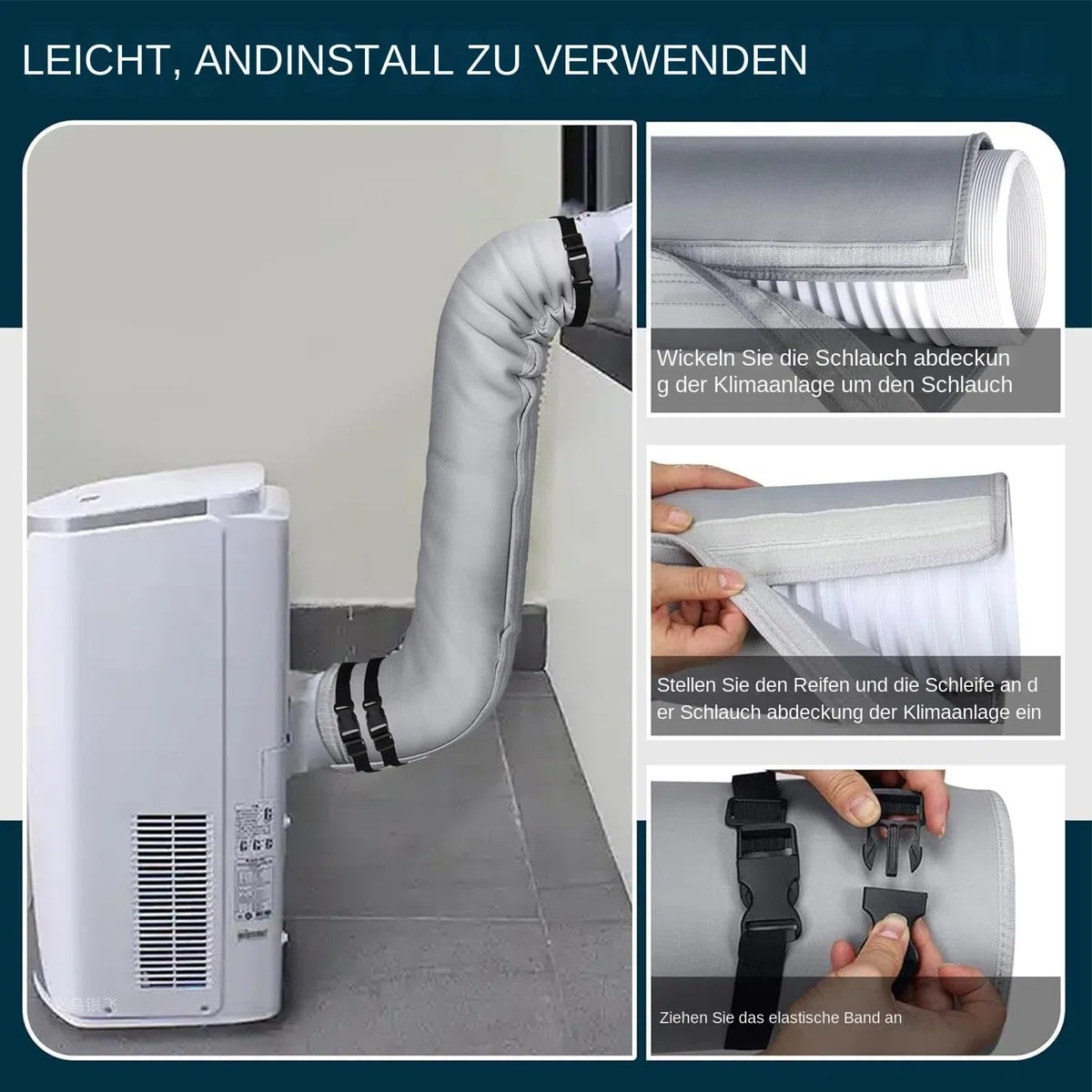 Isolierte Schlauchabdeckung Für Tragbare Klimaanlage - 150cm Länge Für 5-5,9 Zoll Rohre | Staubdichte AC-Abluftschlauch-Isolierung Mit 3 Verstellbaren Riemen Für Wohnmobil, Büro & Zuhause