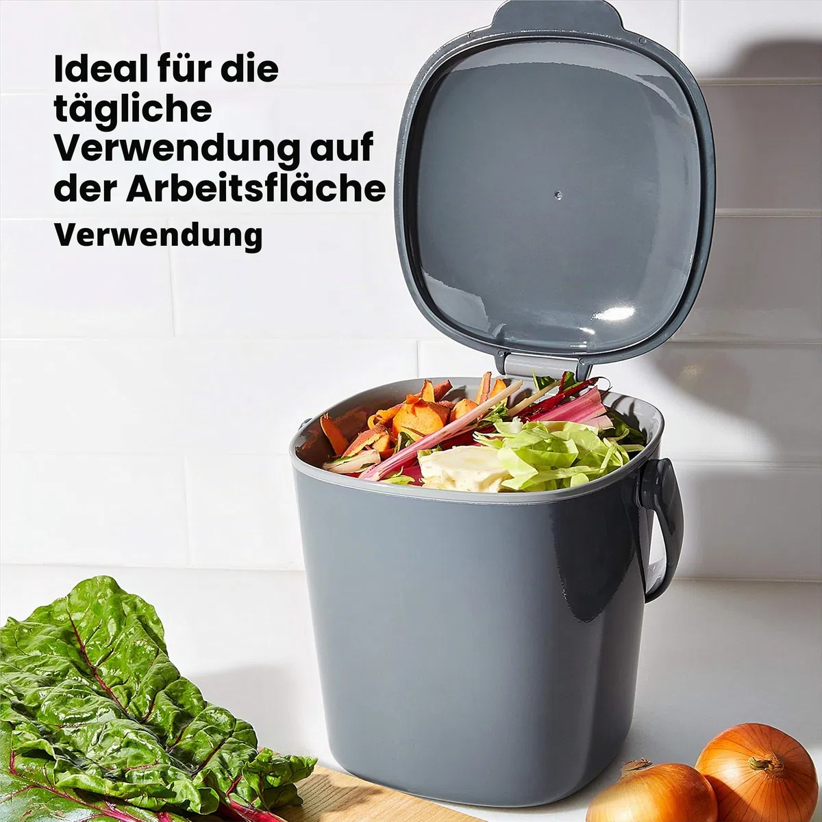 OXO Good Grips Komposteimer grau – geruchsdichter Abfalleimer für die Küche – 2,8 l