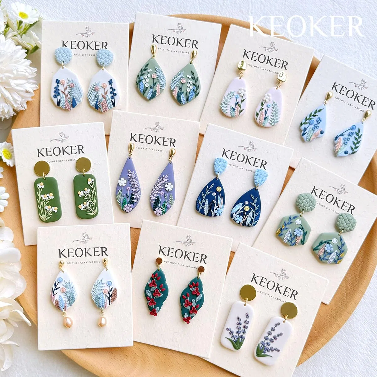 Keoker Tonschneider, organische Polymer-Ton-Schneider für Ohrringherstellung, 20 Formen, florale Polymer-Tonschneider, Nieten, Tonschneider für Polymer-Ton-Schmuck (A+B)