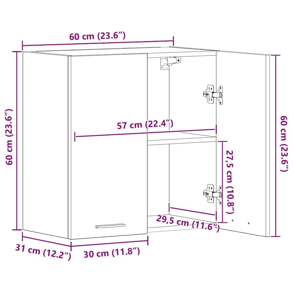 vidaXL Hängeschrank Lyon Sonoma-Eiche 60x31x60 cm Holzwerkstoff, Küche Schrank, Einbauküche, Küchenzeile, Küchenmöbel, Oberschrank, Küchenschrank