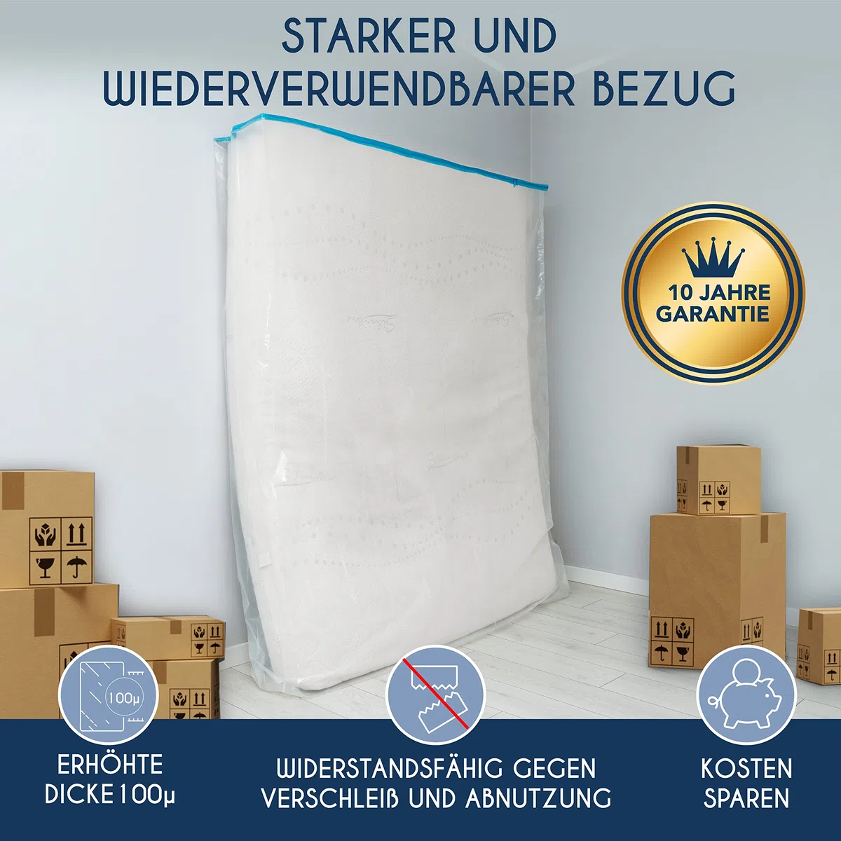 Dreamzie Matratzenhülle 90 x 200 – Mit Reißverschluss, Wiederverwendbares Plastik | Ideal für Matratzenhülle Umzug oder Lagerung