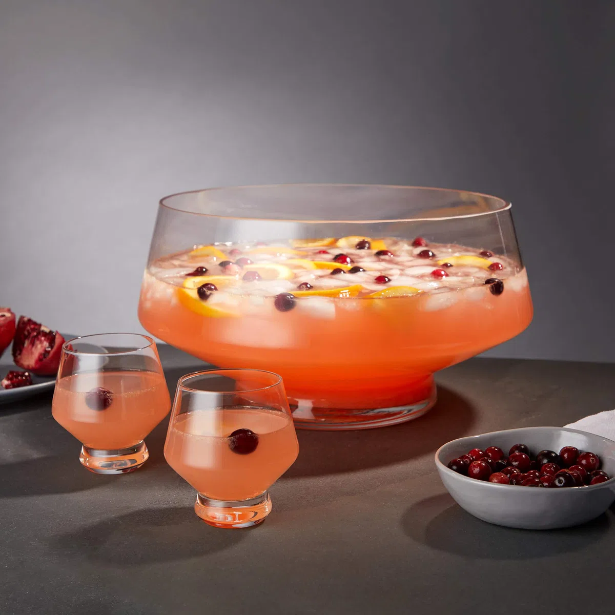 Viski Glas-Bowleschale mit Standfuß, Schale mit schwerem Sockel und angeschrägtem Design, Party-Serviergeschirr für Cocktails, funktionales Herzstück, 1er-Set, klar