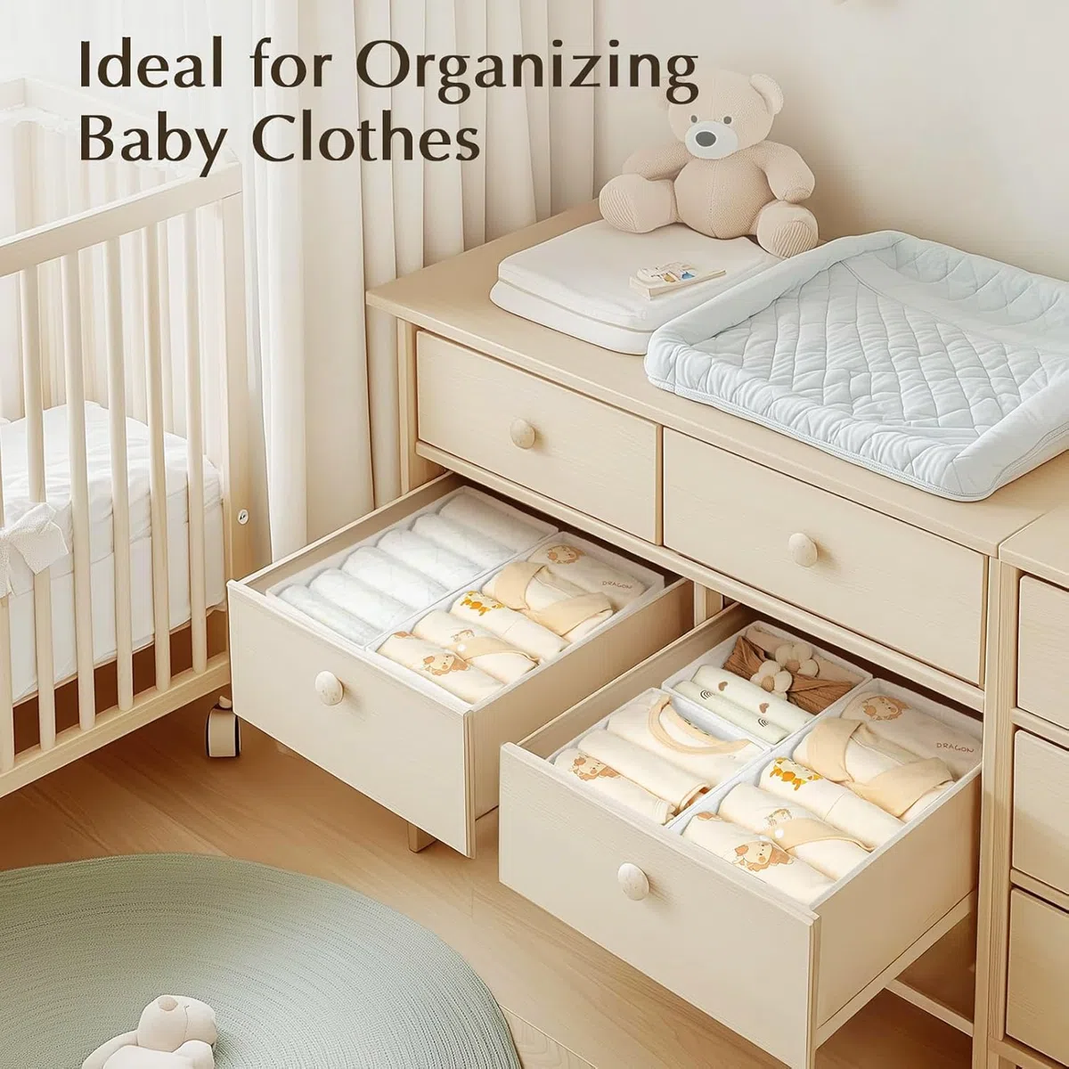 DIMJ Schubladen Ordnungssystem Organizer - Pax Organizer Wickelkommode, Stoff Aufbewahrungsbox Kleiderschrank Schubladen Stapelbar für Kleidung, Socken, BHS, 12 Stück, Weiß