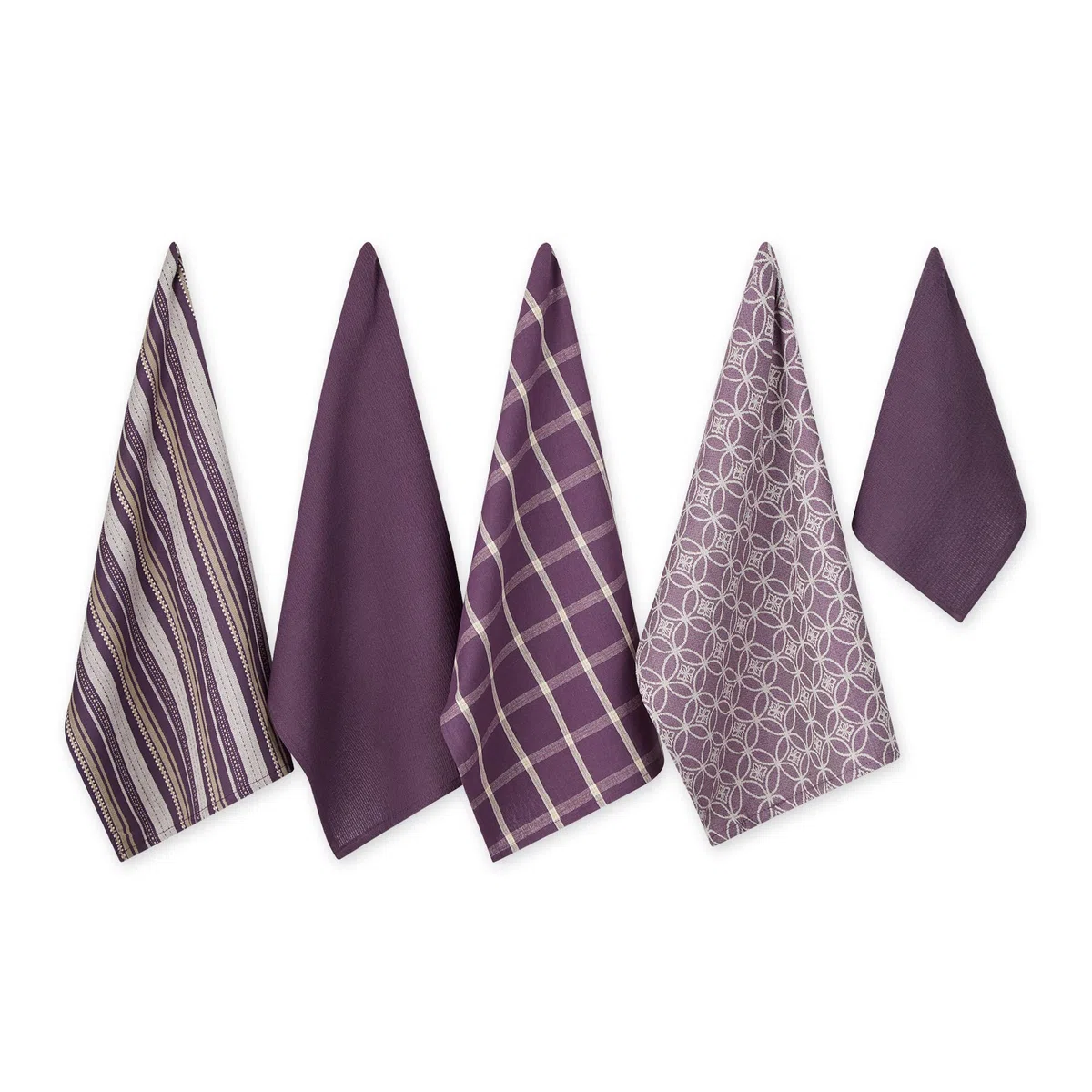 DII Geschirrtuch-Set, gewebt, ca. 45 x 70 cm, Geschirrtuch (33 x 33 cm), Aubergine, 5-teilig