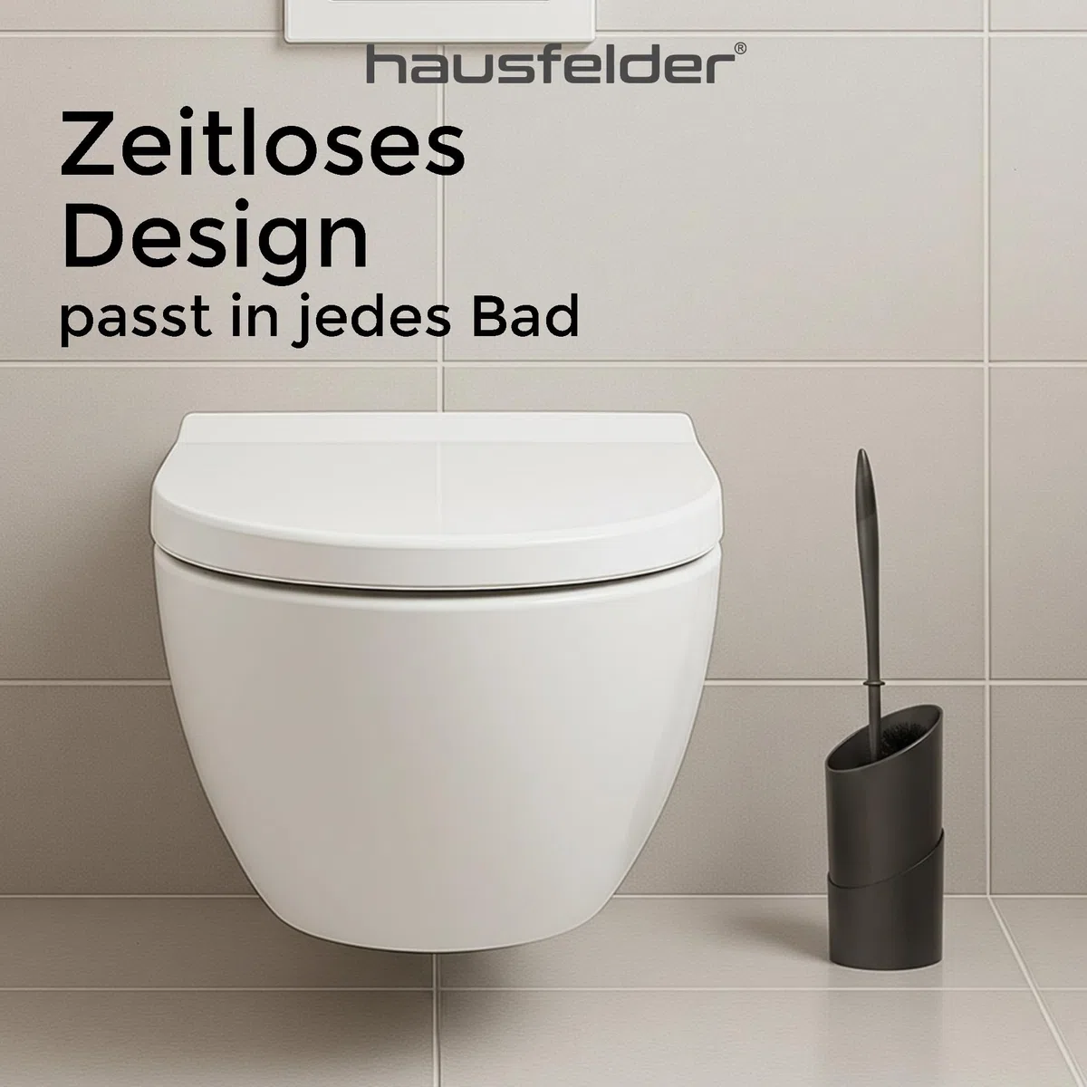 Hausfelder Klobürste, 4er Set, Schwarz | Klobesen Set mit Behälter, Halter & 2 Ersatzbürsten, schwarze Klobürsten / Toilettenbürste / WC Bürste mit Randreiniger