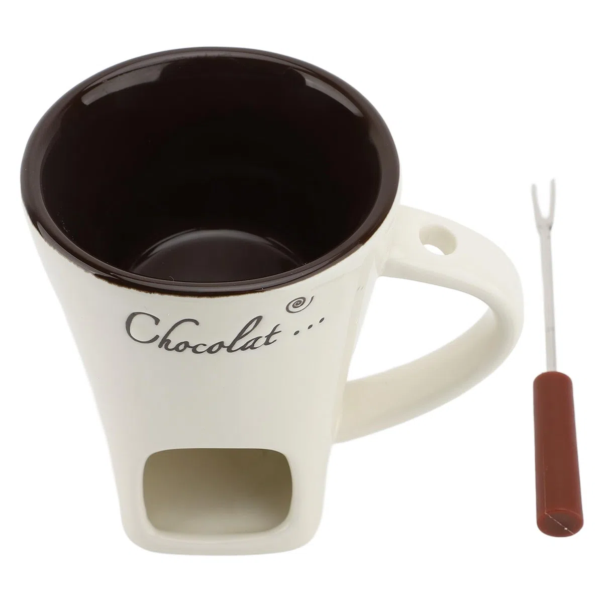 Schokoladenfondue Tasse Keramik Butterwärmer Topf mit Gabel Ideal für Küche Party Feiertage Weiß