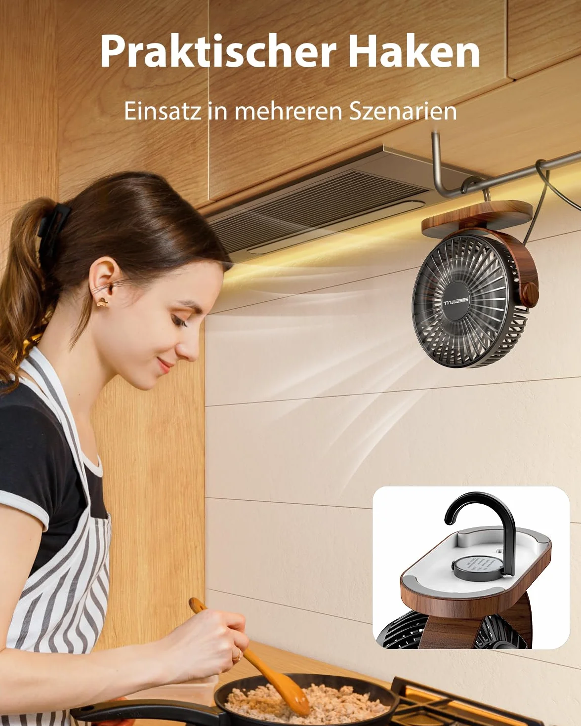 SWEETFULL USB Ventilator, Mini Ventilator Klein Tischventilator Leise, 3 Geschwindigkeiten Desk Fan, Lüfter Einfach zu Tragen für Büro, Zuhause und im Freien