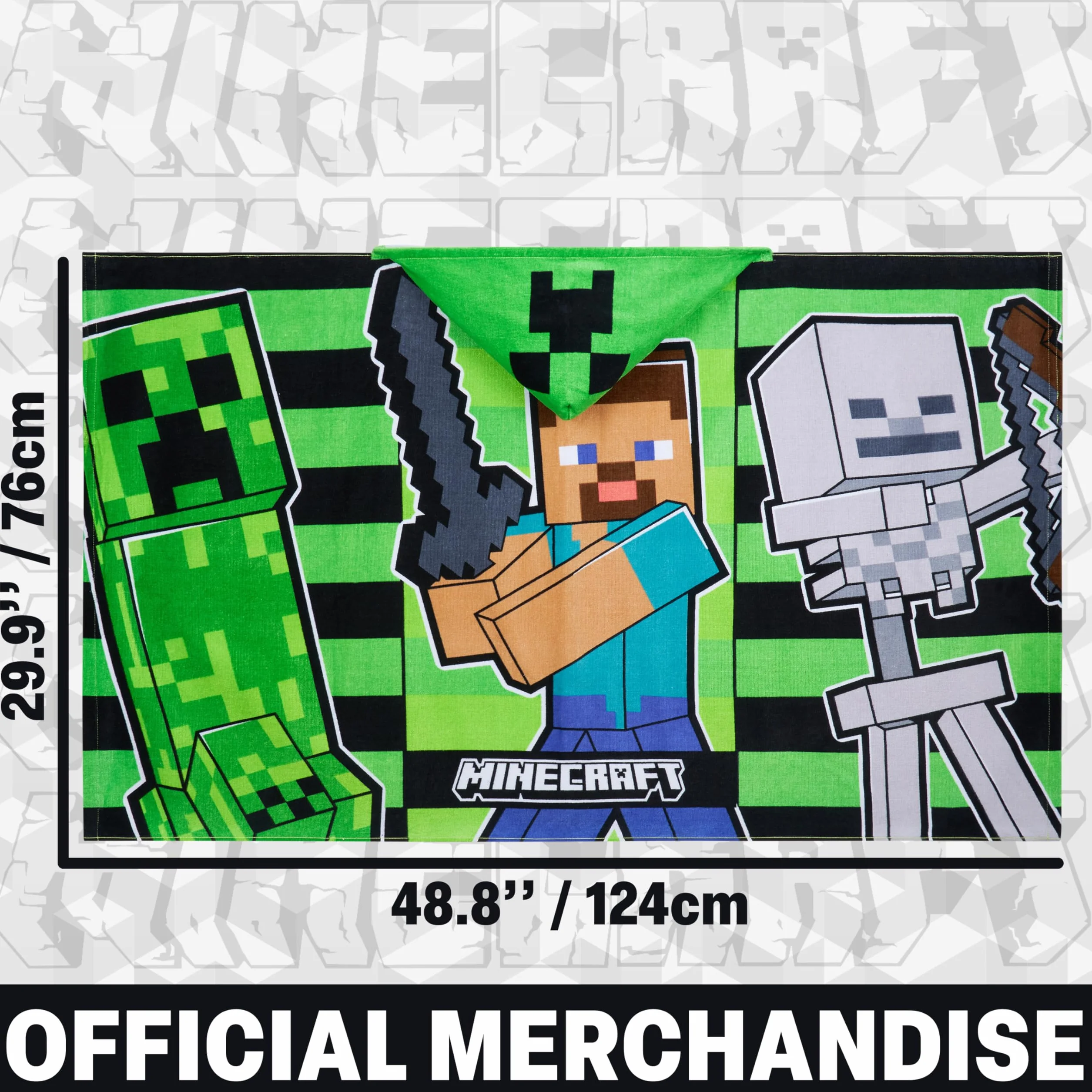 Minecraft Badetuch Kinder Kapuzenhandtuch Kinder Teenager Saugfähiger Creeper Badeponcho Mädchen Jungen für Strand Pool Schwimmen Gamer Geschenk (Grün/Schwarz, 6-14 Jahre)