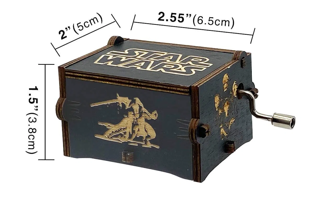 MAD DI Star Wars Spieluhr, Holz-Handkurbel, einzigartige Musikboxen, Thema, Starwars, Mini-Antik-Vintage-Bastelarbeiten, Lasergravur, Valentinstag, Geburtstagsgeschenke (schwarz)