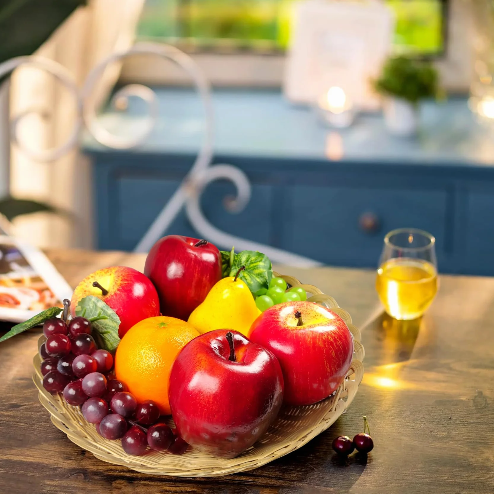 Künstliche Früchte-Pack,gefälschte Mischungsfrüchte für Wohnkultur,Simulations-Obst-Set,Party-Weihnachtsdekoration,Faux-Obst-Modell für Fotoshooting,künstliche Apfel-Birnen Trauben(6Arten,8Stück)