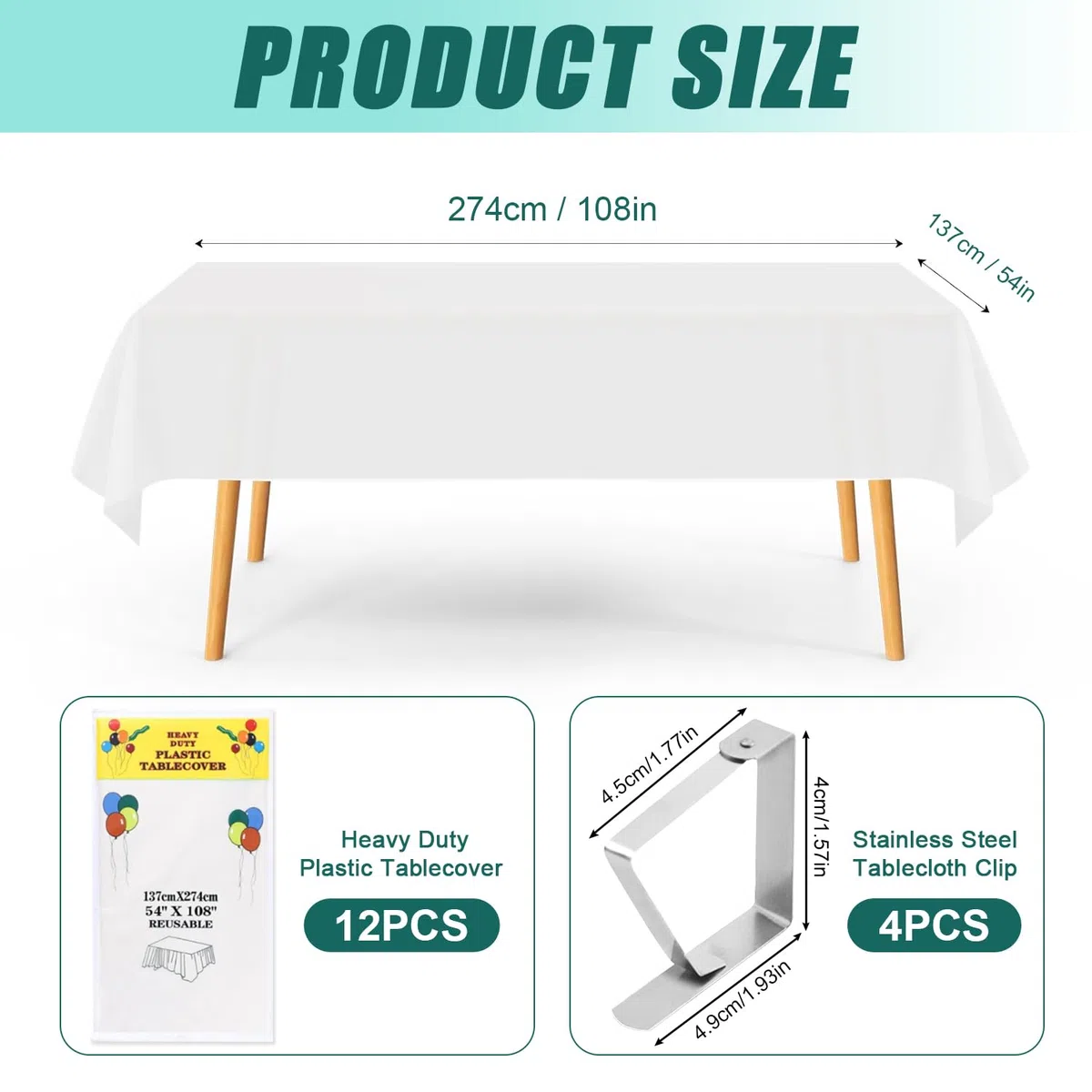 Einweg Tischdecke Weiß Tischtuch Kunststoff Tischdecken Bierzeltgarnitur Tischdecke 12 STK Rechteckig Tischdecken Geburtstag Wasserdicht 137 x 274cm mit Tischklammern für Party Fasching (Weiß)