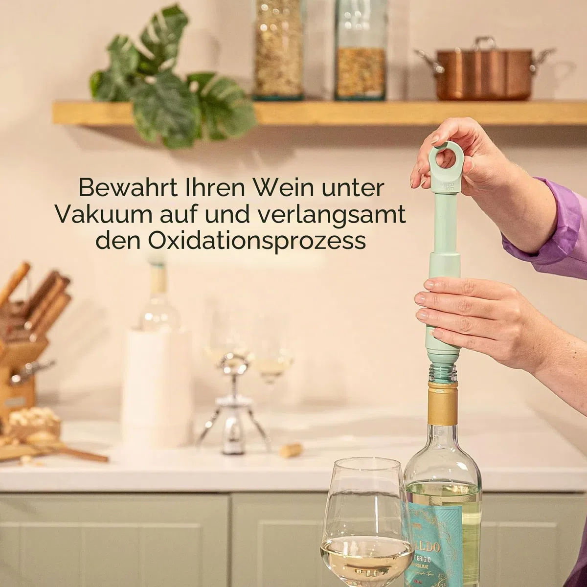 Vacu Vin Loop Weinpumpe - Entwickelt und Hergestellt in den Niederlanden - Vakuum-Weinverschluss hält Ihren Wein bis zu 10 Tage lang frisch - Wiederverwendbar - 1 Pumpe, 1 Stopper, Jade