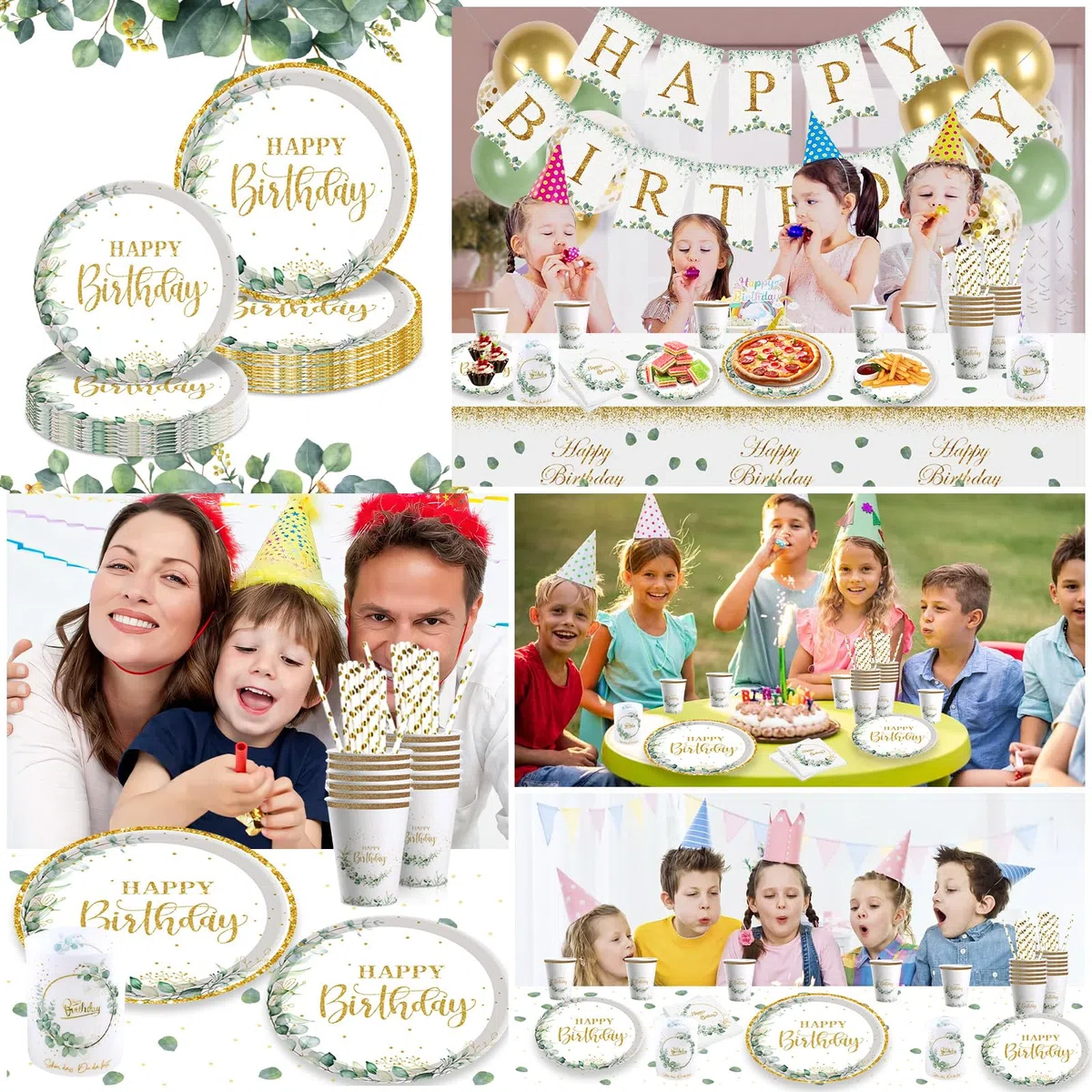 Geburtstagsdeko Teller Set, Eukalyptus Pappteller 116 Stück für 20 Gäste, Happy Birthday Geburtstag Deko Frauen, Grün Partygeschirr Set für Party Deko