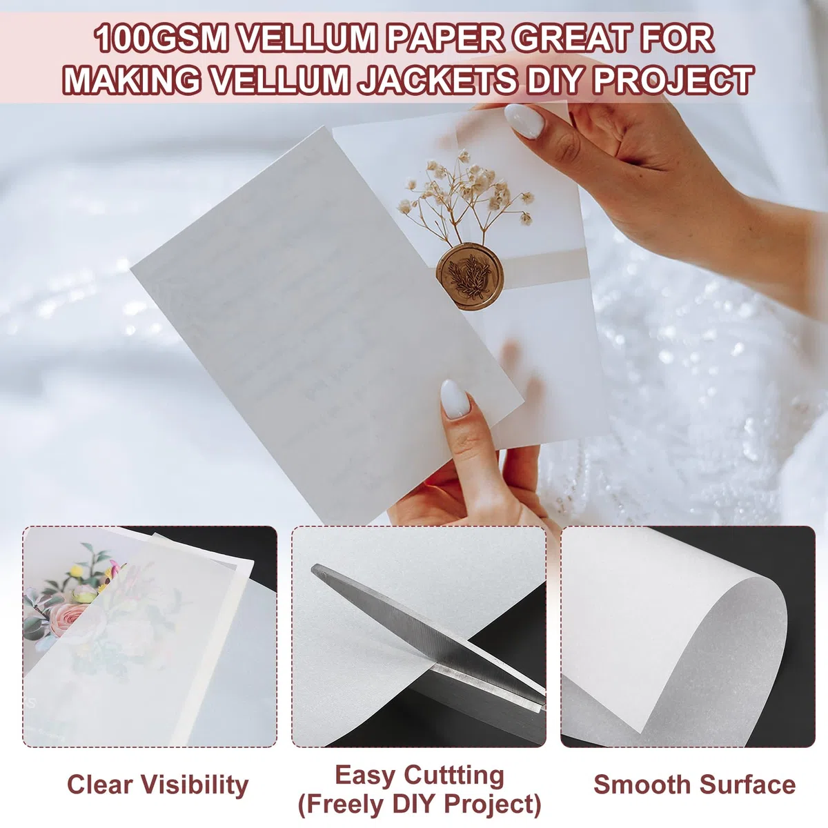 PATIKIL 60 Blätter Pergamentpapier 8.5x11" Druckbares Transparentes Papier 100GSM Farbig Für Einladungen Laser Tintenstrahldruck Kartenbasteln Handwerk Hochzeit Pausieren Beige Gold/Weiß