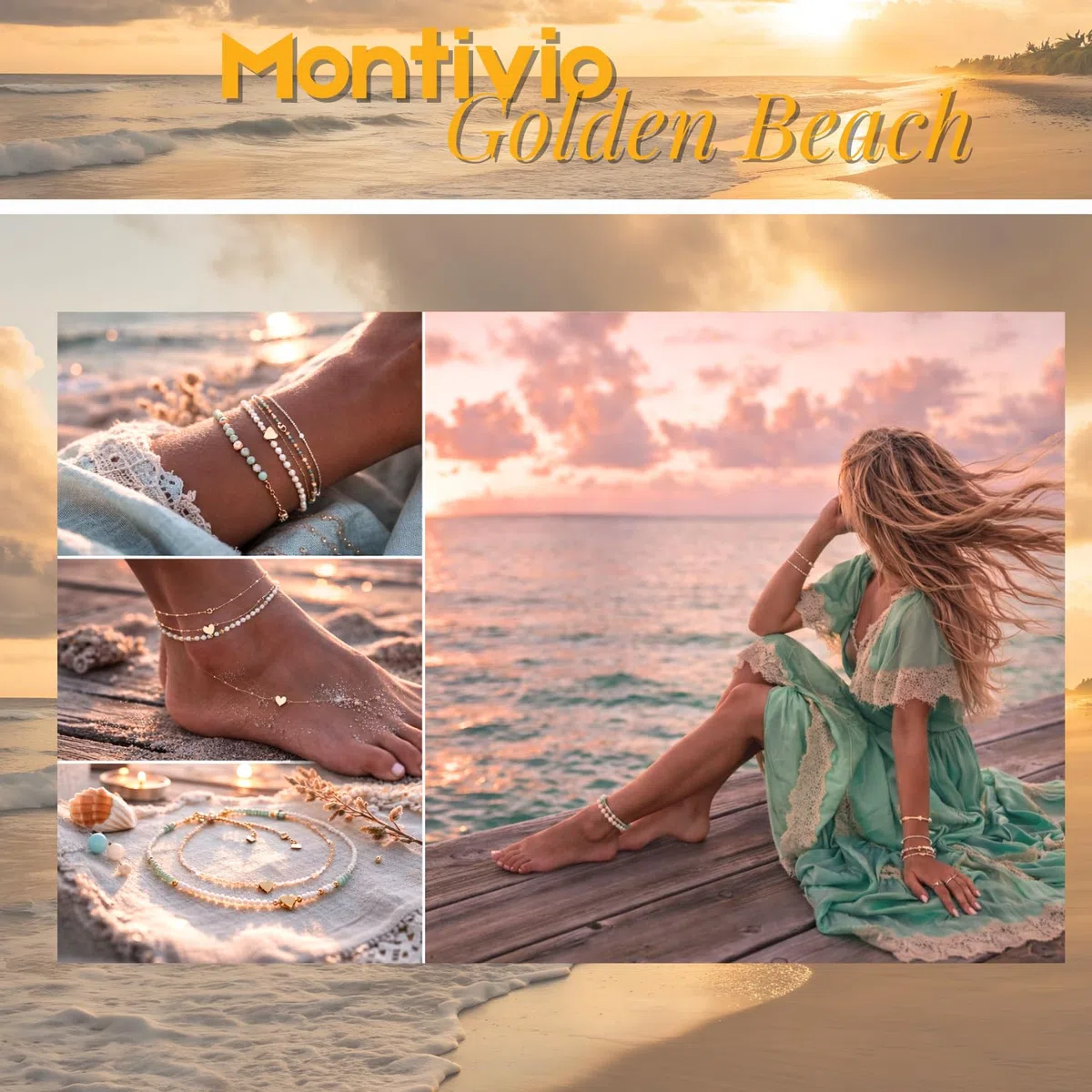 montivio Golden Beach, Natürliche Perlen, Naturstein, Amazonit perlen, Perlen für Armbänder, Perlenset mit Videoanleitung, Armbänder Selber Machen, Perlenset, Schmuck Selber Machen Set, Schmuck
