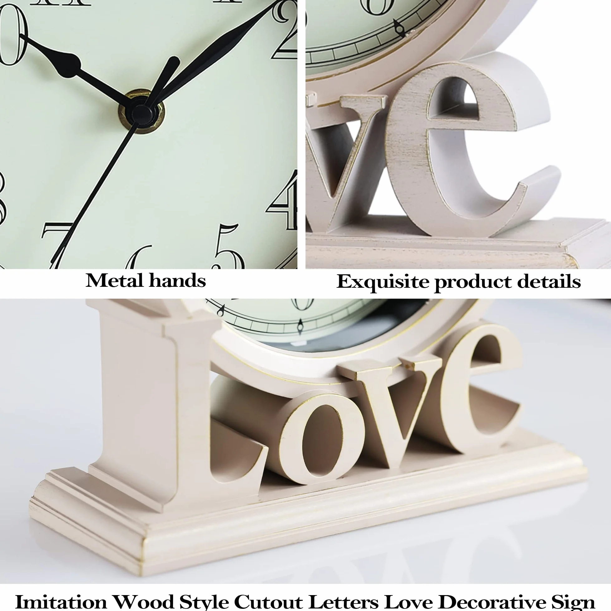 AYRELY® 6,5-Zoll Vintage Kaminuhr –Love-Tischuhr, lautlose Quartz Schreibtischuhr ohne Ticken, Retro Standuhr für Wohnzimmer, Schlafzimmer, Regal oder Kamin Dekoration (Elfenbein)