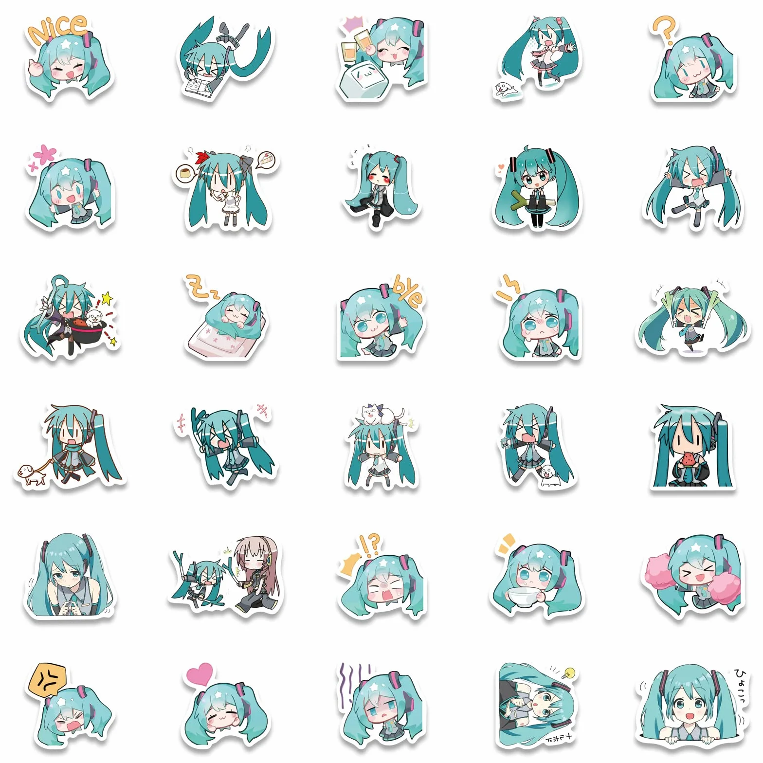 65 Stück Hatsune Miku Aufkleber Niedliche Vinyl Sticker für Wasserflaschen, Tumbler, Gepäck, Skateboard, Stoßstange, Sammelalbum, Becher, Aufkleber, Geschenk für Kinder, Teenager, Erwachsene