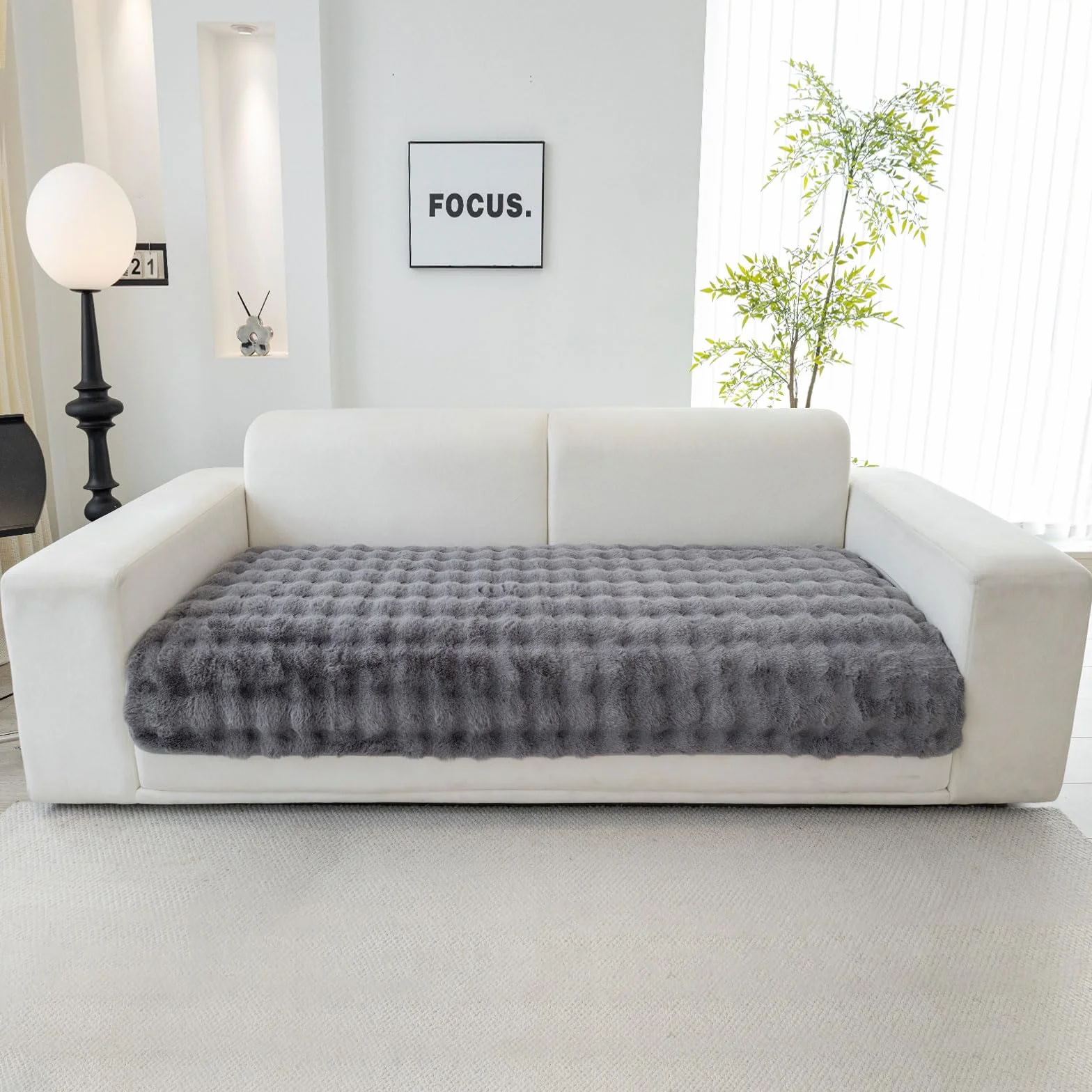 Weiche Plüsch Sofabezug Waschbar - Neue Rutschfeste Sofa überzug 1 2 3 4 Sitzer Couch überzug für Sektionssofa, Flauschiger Kunstpelz Sofa Sitzkissenbezug L Form Möbelschutz (Dunkelgrau, 70x70cm)