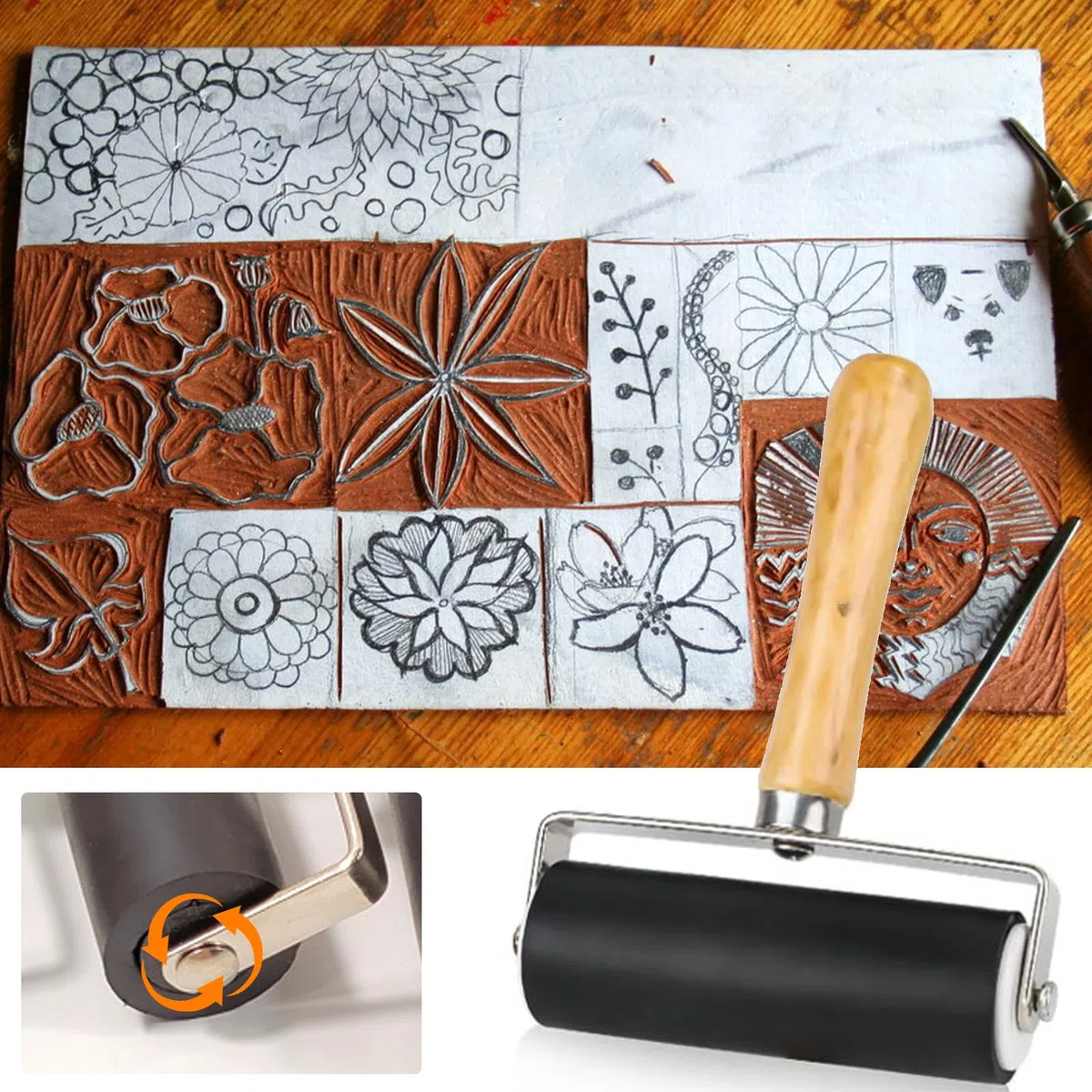 6 Stück Druckfarbenroller, 3 Größen Gummiwalzen für Linol, Fliesen und Blockdruck, Bastelstempel, DIY-Kunstprojekte – Hochwertige Farbroller für den professionellen Einsatz