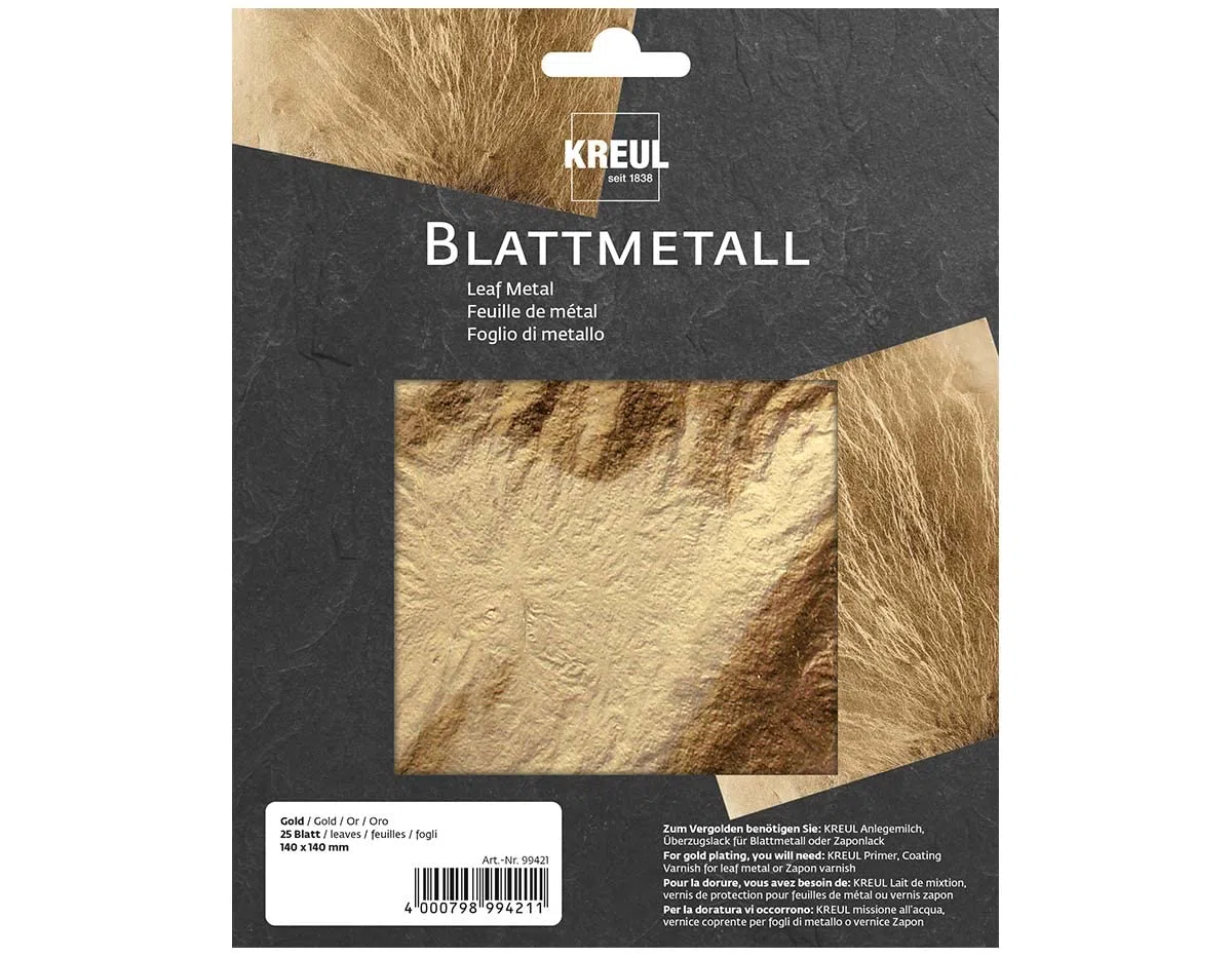 KREUL 99401 - Blattmetall, 14 x 14 cm, 6 Blatt, für hochglänzende, metallische Effekte, zum Veredeln vomn Holz, Glas, Papier, Leinwand, Karton, Styropor, Kunststoff, Wachs, Keramik und viele mehr