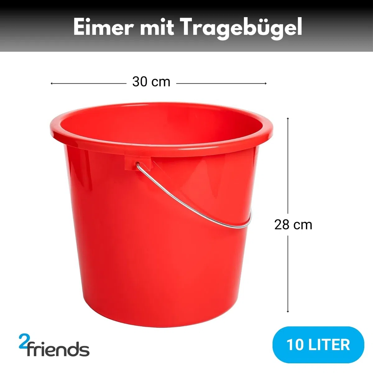 Eimer 10 Liter 3er Set, Putzeimer 10l Kunststoff mit Metallgriff & Messskala, Lebensmittelecht, Kübel Putzkübel Wischeimer, Made in EU