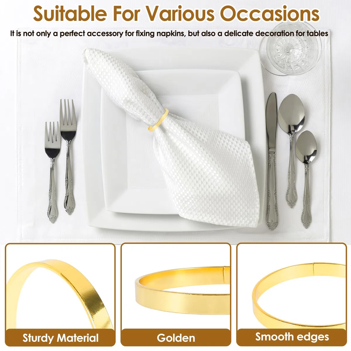 100 Stück Serviettenringe Gold,Elegante Metall Serviettenring,Napkin Rings,Serviettenschnallen,Servietten Ringe für Weihnachten,Thanksgiving,Hochzeit,Bankett,Partys(A,100PCS)