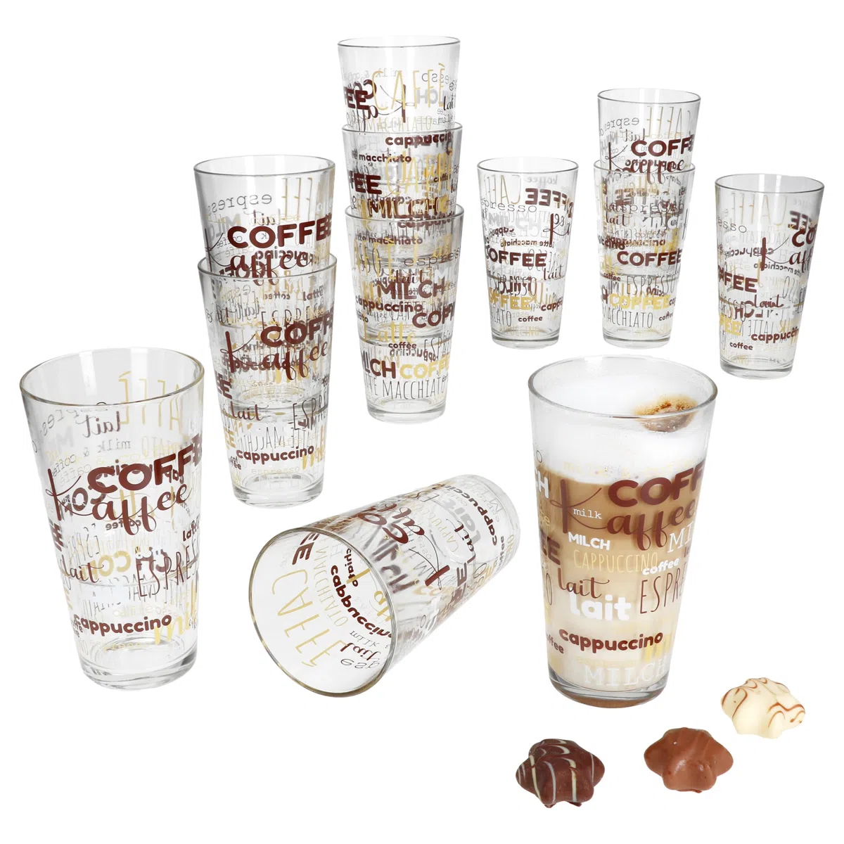 MamboCat 6er Set Candy Latte Macchiato Gläser mit Schrift-Dekor I 380 ml I stapelbare Kaffee-Gläser für EIS-Kaffee, Cafe au Lait, Frappé & Co.