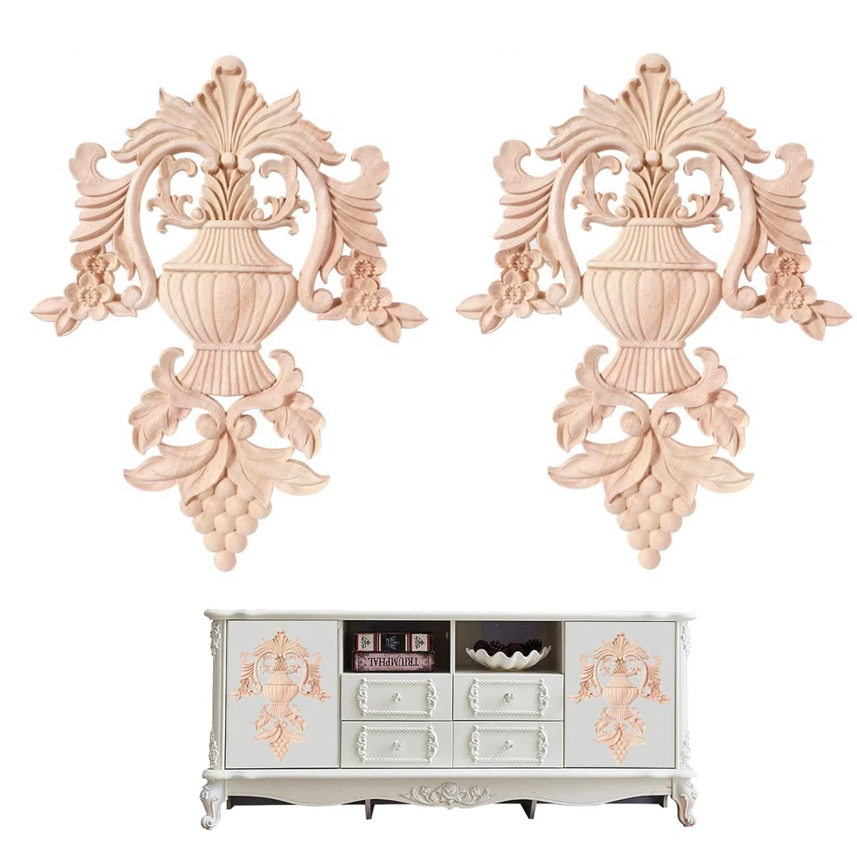 2pcs Retroschinitzereien Unlackierte Holzschnitzereien Europäische Schnitzereien Möbel Hause Tür Decor DIY Handgemacht Holz Geschnitzte Möbel Appliques Holz Ornamen (XL)