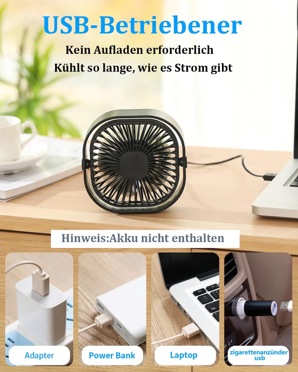benpen Mini Ventilator USB Tischventilator Leise:Schreibtischventilator, Klein Aber Leistungsstark, Grow Klein Fan Mit 3 Stufe,USB Lüfter Pflanzen Schreibtisch Schlafzimmer Zuhause BüRo im Freien PC