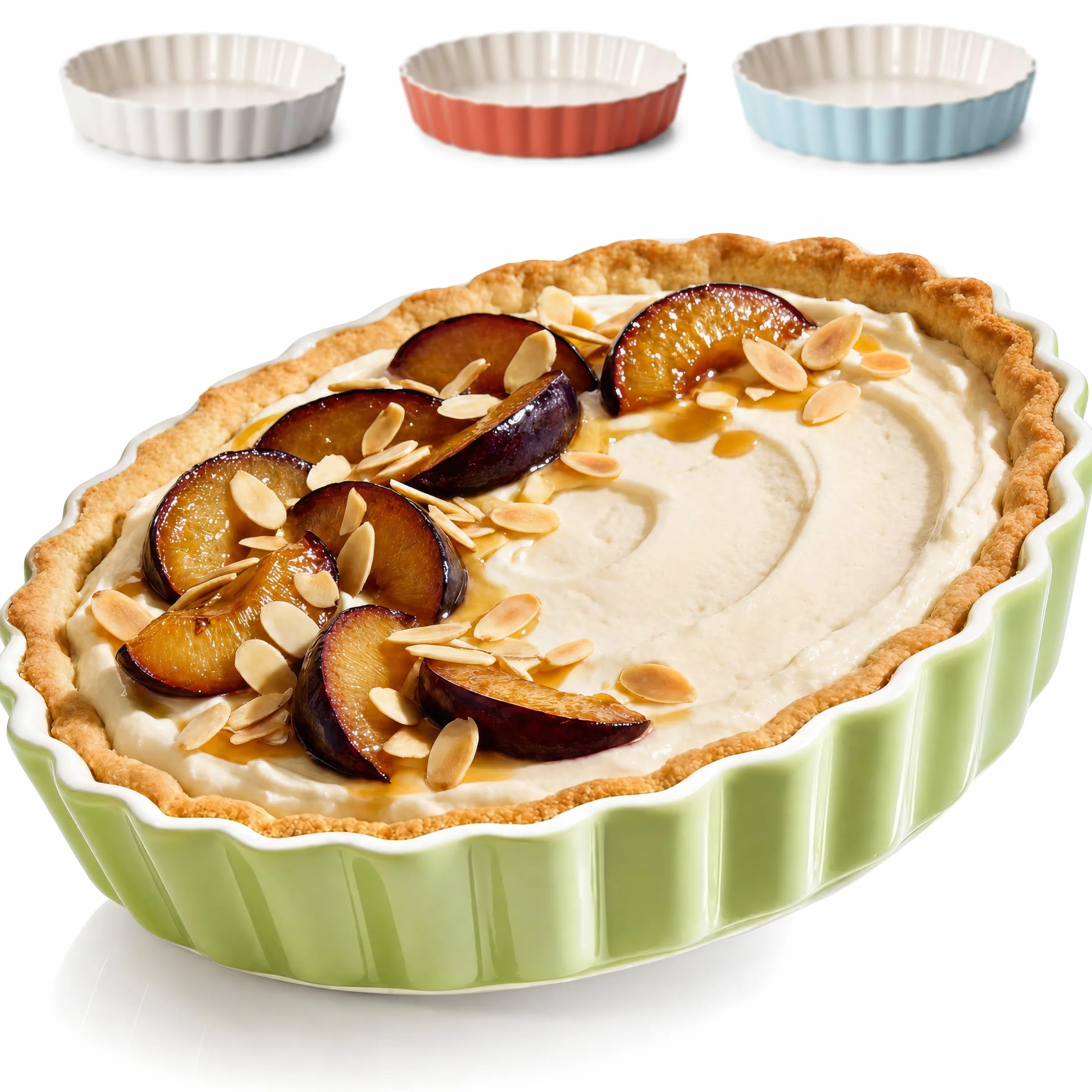 Praknu Tarteform aus Keramik 28 cm - Hoher Rand für Kuchen & Pie - Mit Antihaftbeschichtung - Kratz- und Schnittfeste Quicheform - Einfach zu Reinigen - Tarte Tatin Form