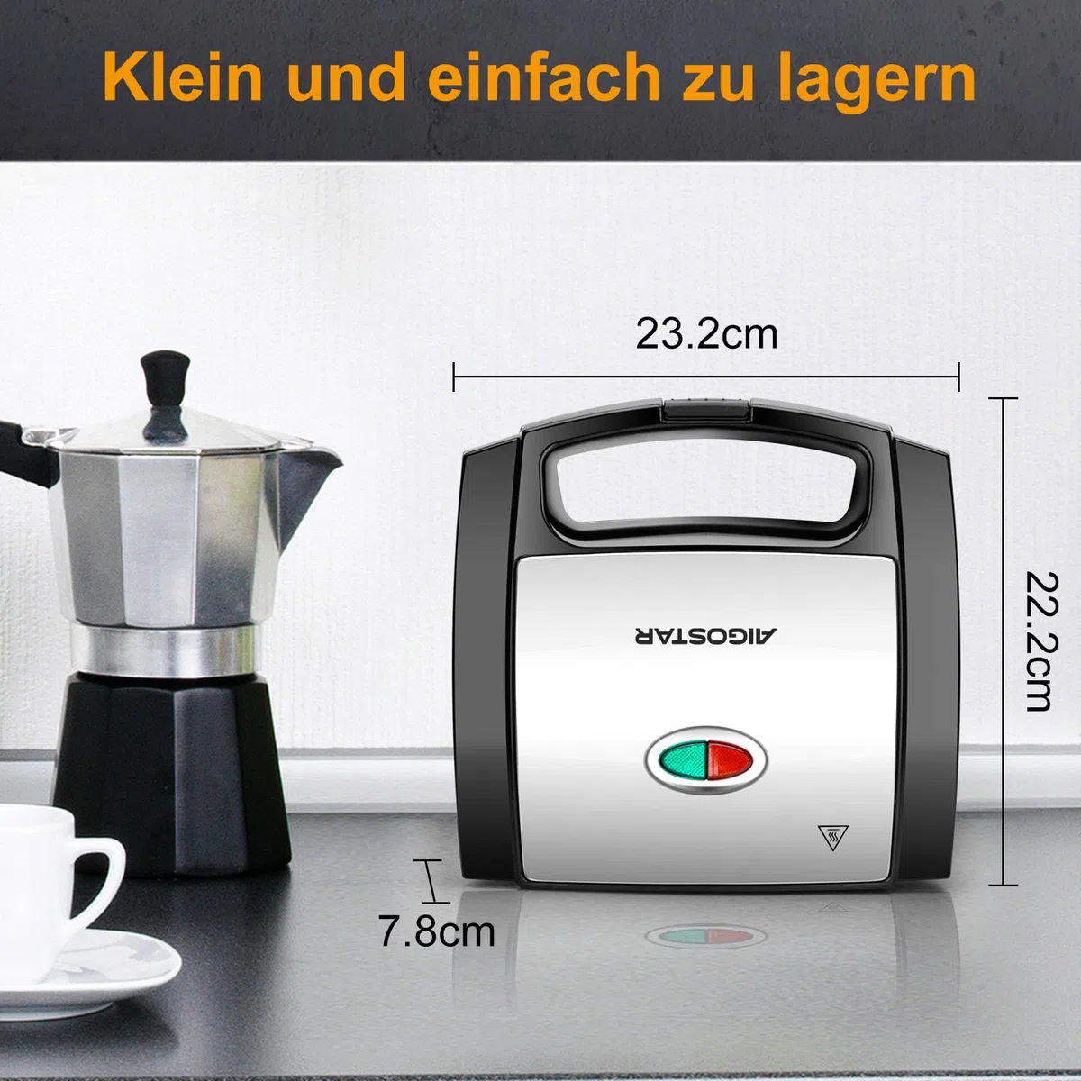 Aigostar Sandwichmaker für Dreieckige Sandwichtoasts, 800 W mit Antihaftbeschichtung, Doppelseitiges Backen bei Konstanter Temperatur, Vertikale Lagerung, Rutschfeste Füße, BPA-frei