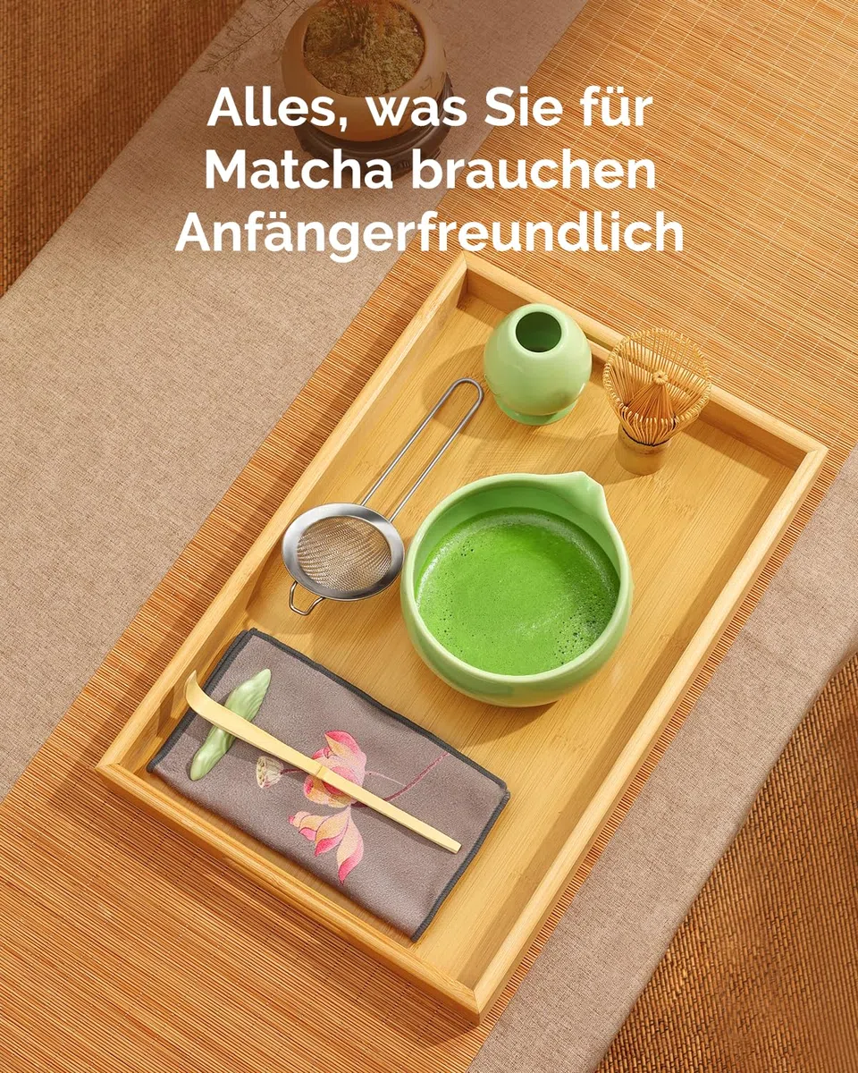 Maestri House Matcha Besen Set Geschenkset 7-Teilig – Japanisches Matcha Zubehör Set mit Ausgießer-Schale, Bambus Chasen & Halter – Hochwertige Geschenkidee für Matcha Liebhaber, Grün