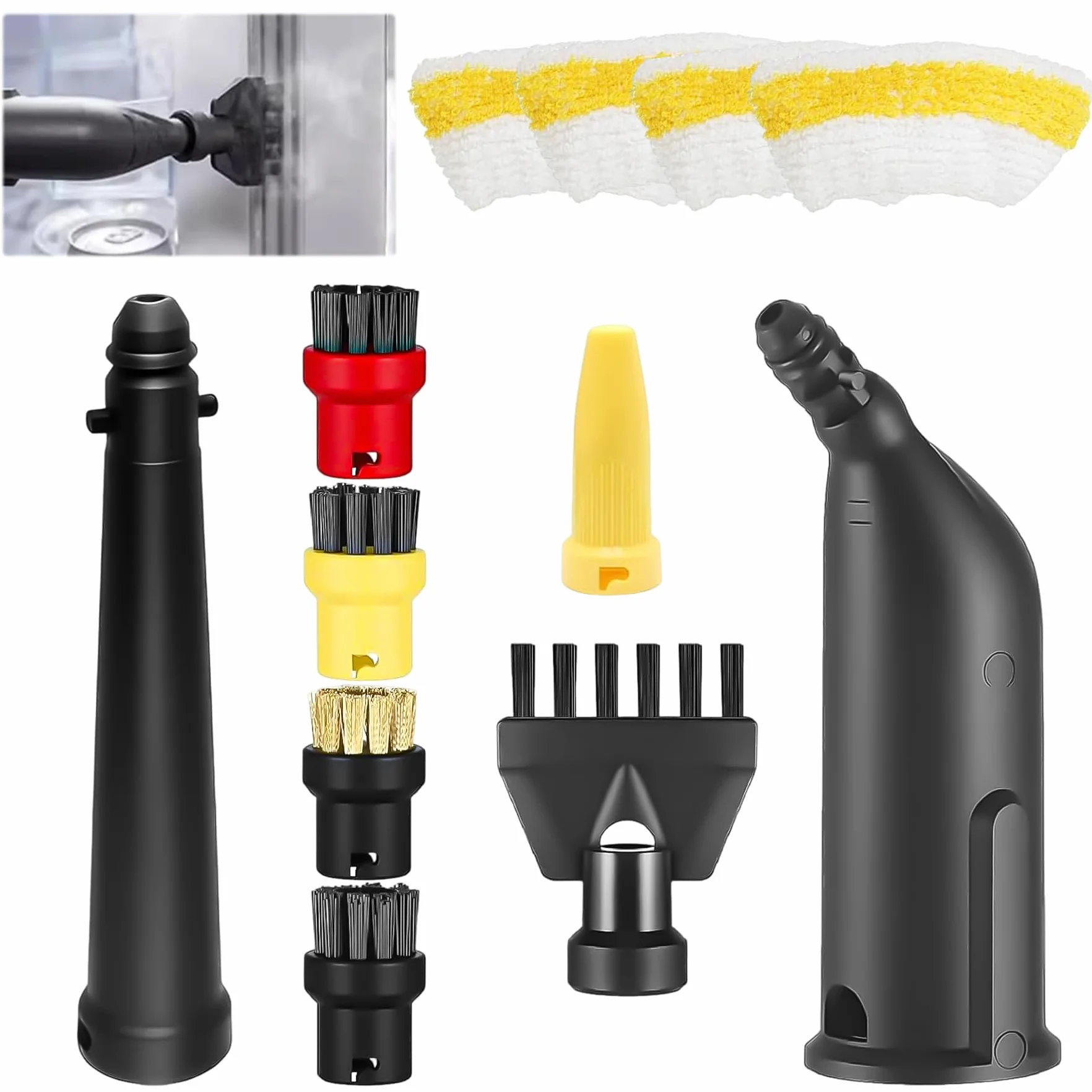 12 Stück Dampfreiniger Zubehör für Kärcher Easyfix SC1 SC2 SC3 SC4, Verschleißfest Dampfreiniger Bürste Set Inkl Verlängerte Düse, Gebogene Düse, Rundbürste, Fugenbürste, Mikrofaser-Tücher