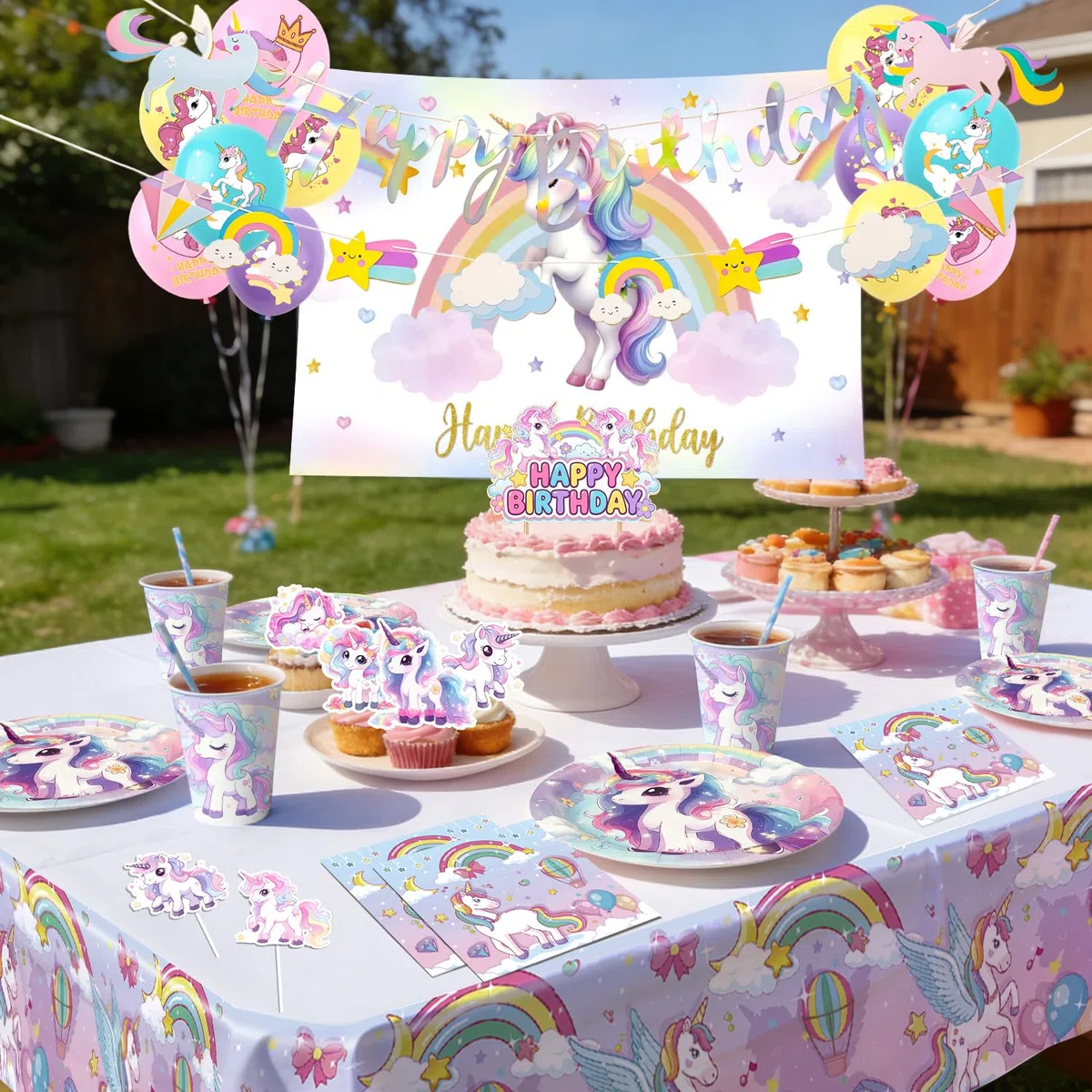 Einhorn Deko Kindergeburtstag,10 Gäste Einhorn Geburtstag Partygeschirr Set Pappteller Kindergeburtstag Servietten Partygeschirr für Deko Kindergeburtstag Mädchen