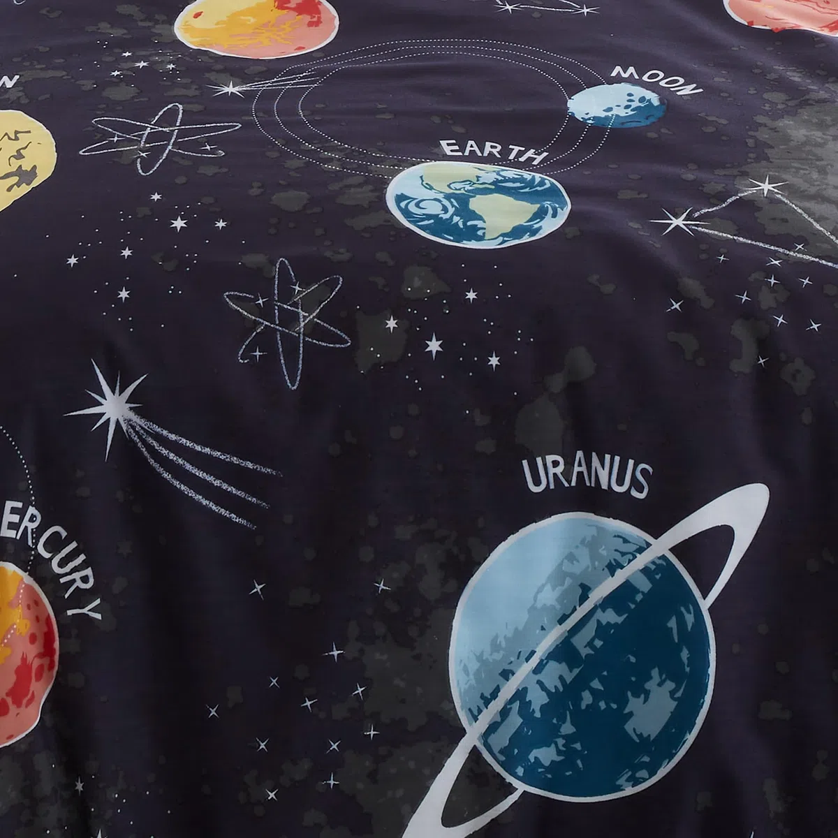 Bedlam - Im Dunkeln leuchtender Bettbezug – Einzelbettgröße (200 x 140 cm) – wendbar (2 Designs) – Galaxie- und Planeten-Bettwäsche für Jungen – Sonnensystem-Universum-Bettbezug – Weltraum-Bettwäsche