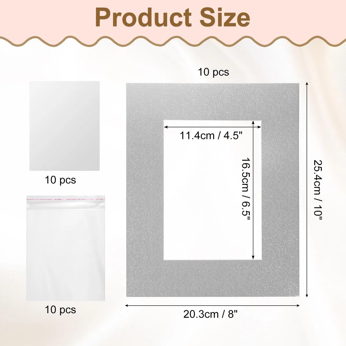 QUARKZMAN 10 Stück Passepartout Karton, 20,3x25,4cm für 12,7x17,78cm Bilder säurefreier weißer Kern abgeschrägter Rahmen Passepartouts mit Unterstützung Für Ausstellungskunst Messung, Silber