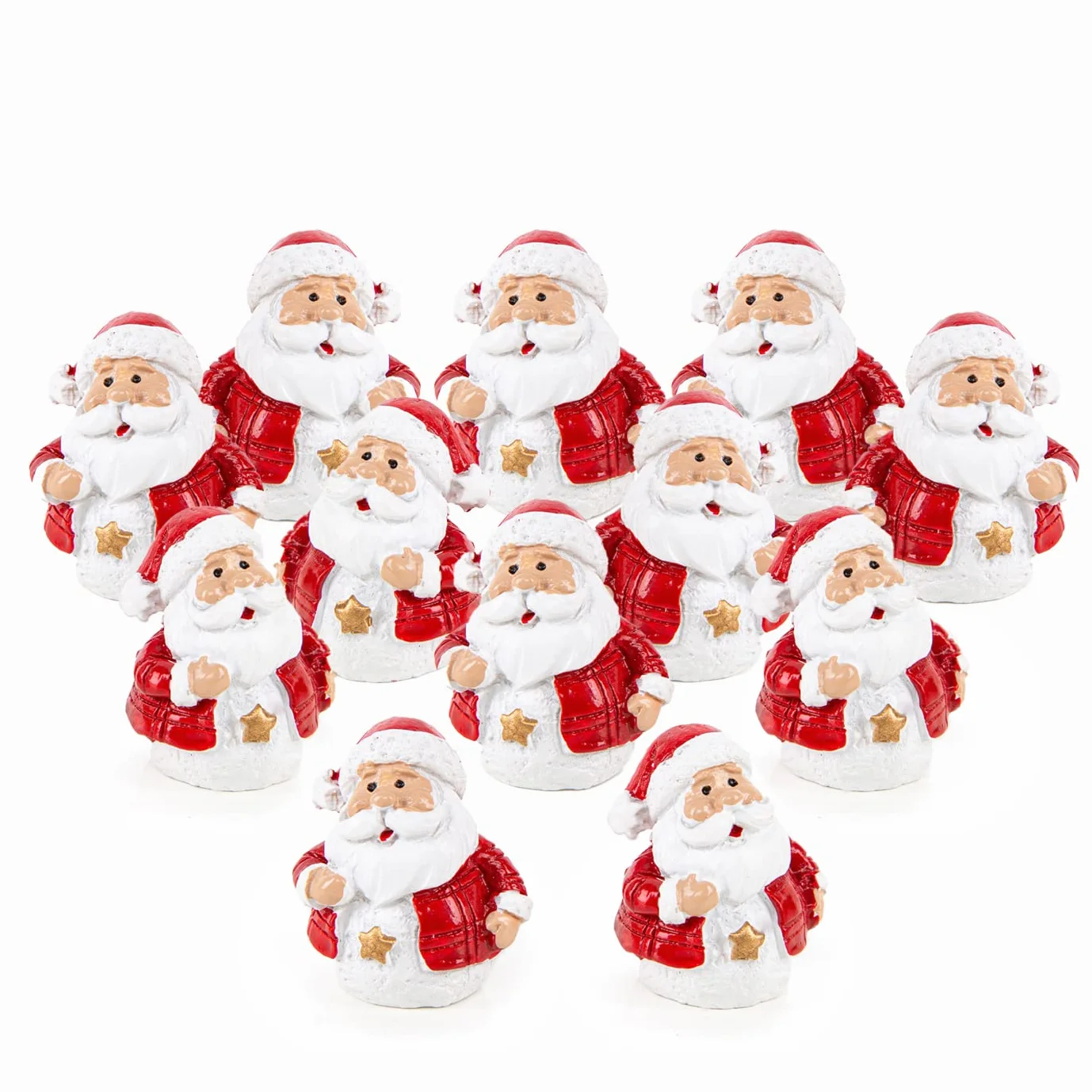Logbuch-Verlag Mini Nikolaus Figuren 3 cm – 12 Stück kleine Weihnachtsmänner rot-weiß mit goldenem Stern – Tischdeko & Wichtelgeschenk Weihnachten