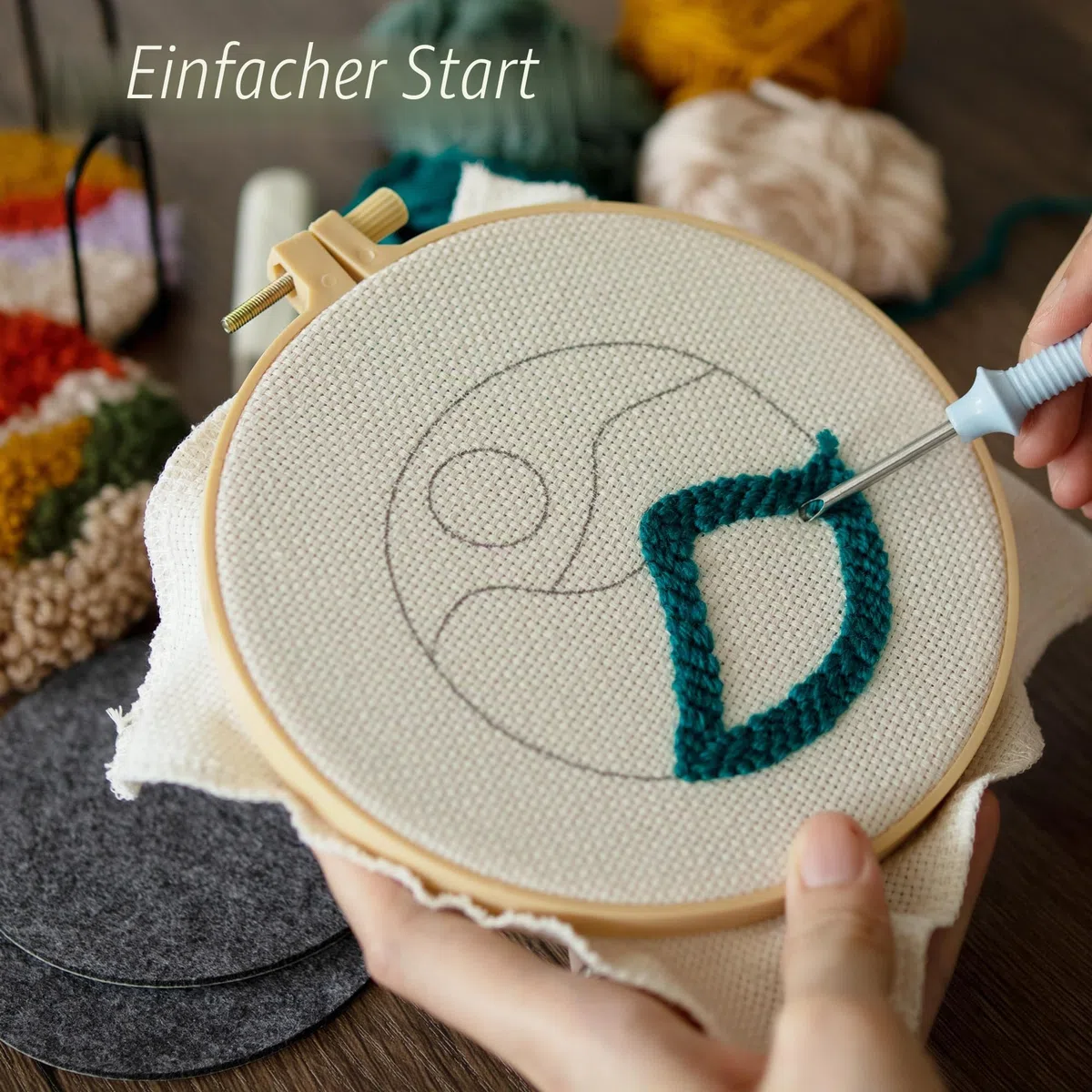 Temlum 6er Set Punch Needle Untersetzer Kit, Punch Needle DIY Set für Anfänger & Erwachsene - Inklusive Stanznadeltuch, Garne, Stickrahmen, Anleitung & Halter