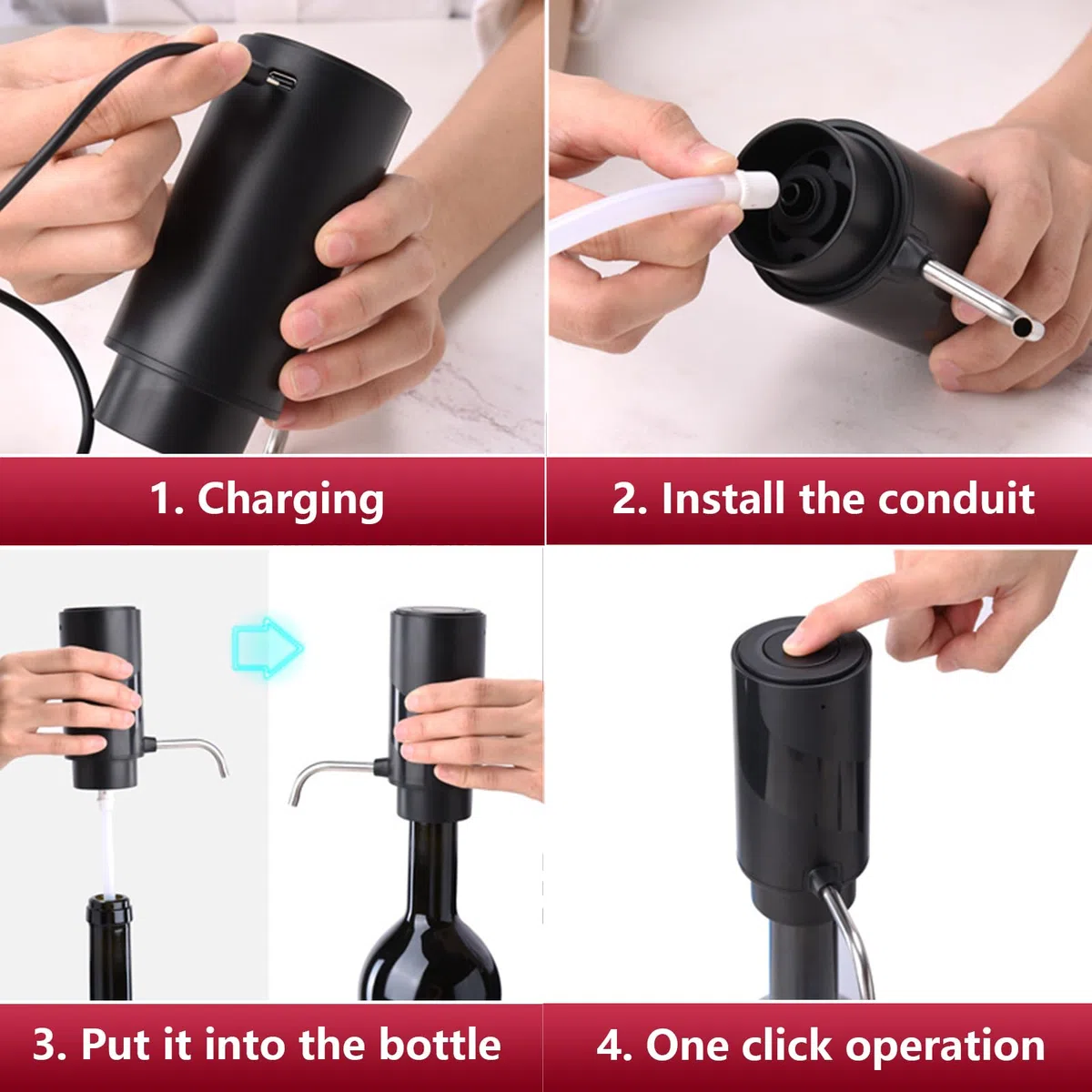 Elektrischer Korkenzieher Elektrischer Weinbelüfter Set 4-in-1 Weinset, Elektrischer Weinschrauber mit Wiederaufladbarem Weinöffner, Wiederaufladbarem Weinbelüfter, Folienschneider, Vakuumstopfen