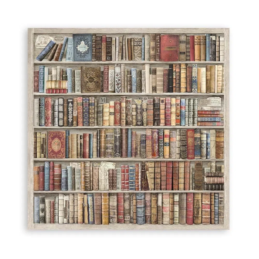 Stamperia Set 4 hojas de tela Vintage Library 30x30cm