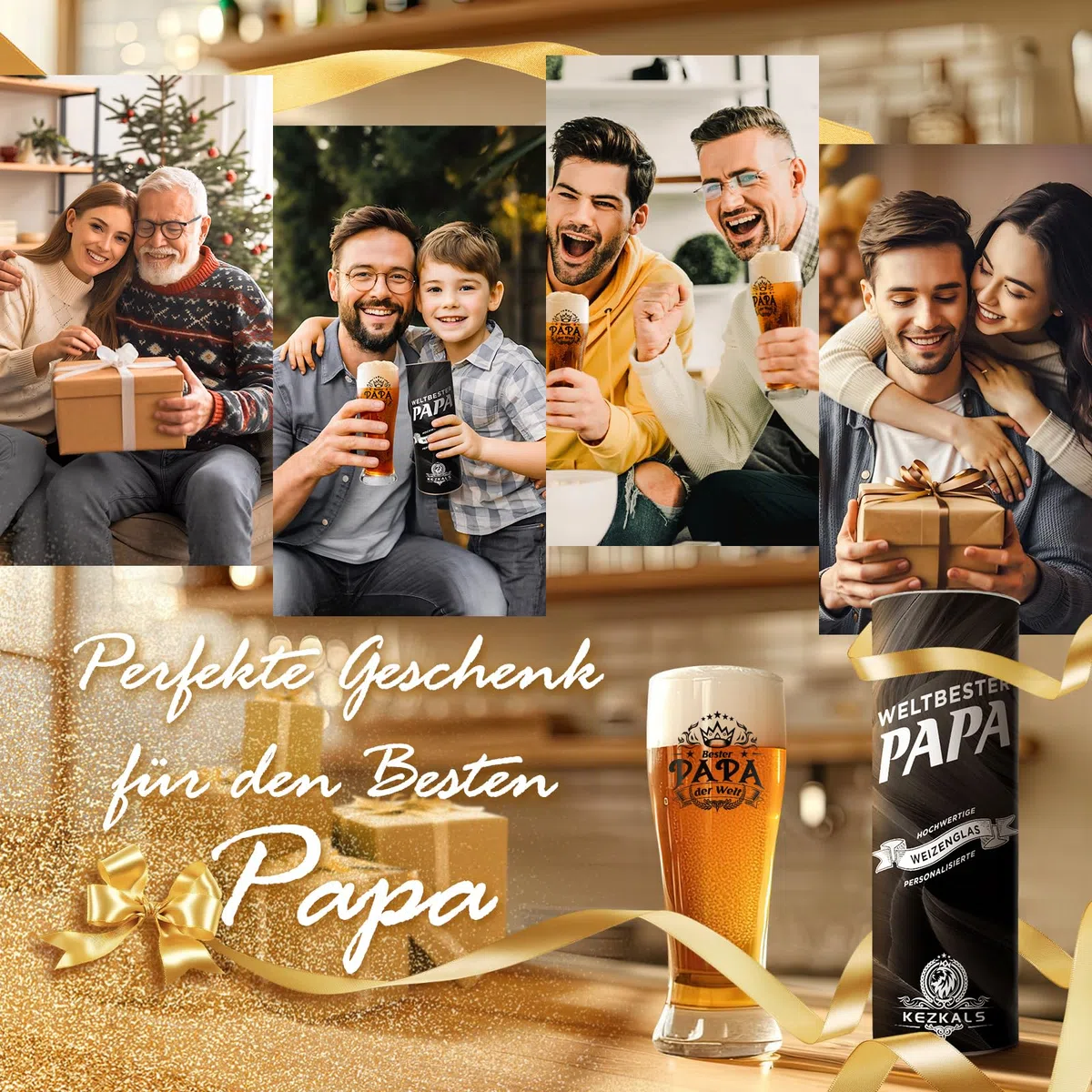 KEZKALS Papa Geschenk, Bierglas mit Gravur, Vatertagsgeschenk Geburtstag Vatertag Beste Geschenk Weihnachtsgeschenke für Papa