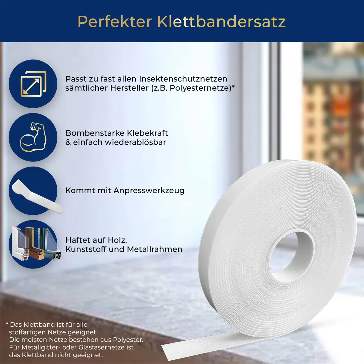 FAYZA Fliegengitter Klettband für Fenster Premium Qualität - 18M Transparent Befestigungsband Fliegengitter - Klettband selbstklebend Fliegengitter - Klettband Fliegengitter extra stark