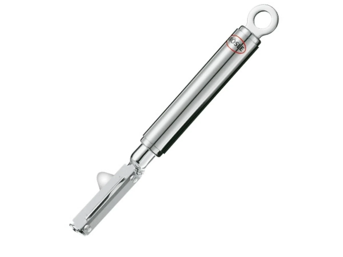 RÖSLE Pendelschäler für Rechtshänder, hochwertig, Obst- und Gemüseschäler, Edelstahl 18/10, hochglänzend / matt, Silber, 7.5"