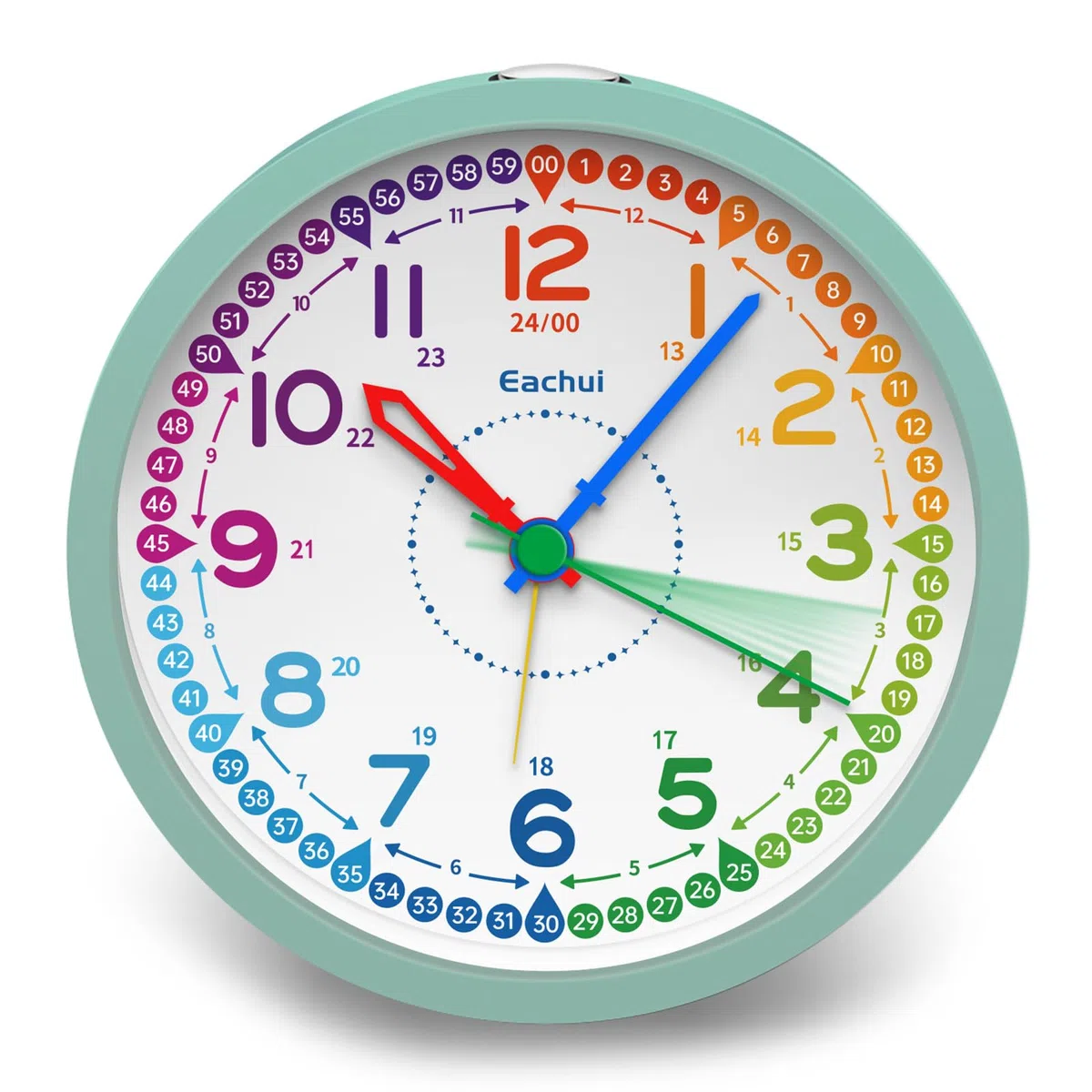 Eachui Analog Wecker Kinder ohne Ticken für Jungen und Mädchen - Lernwecker mit Nachtlicht, Snooze und batteriebetrieben analog Quarzwecker, einfach einzustellen(Grün)