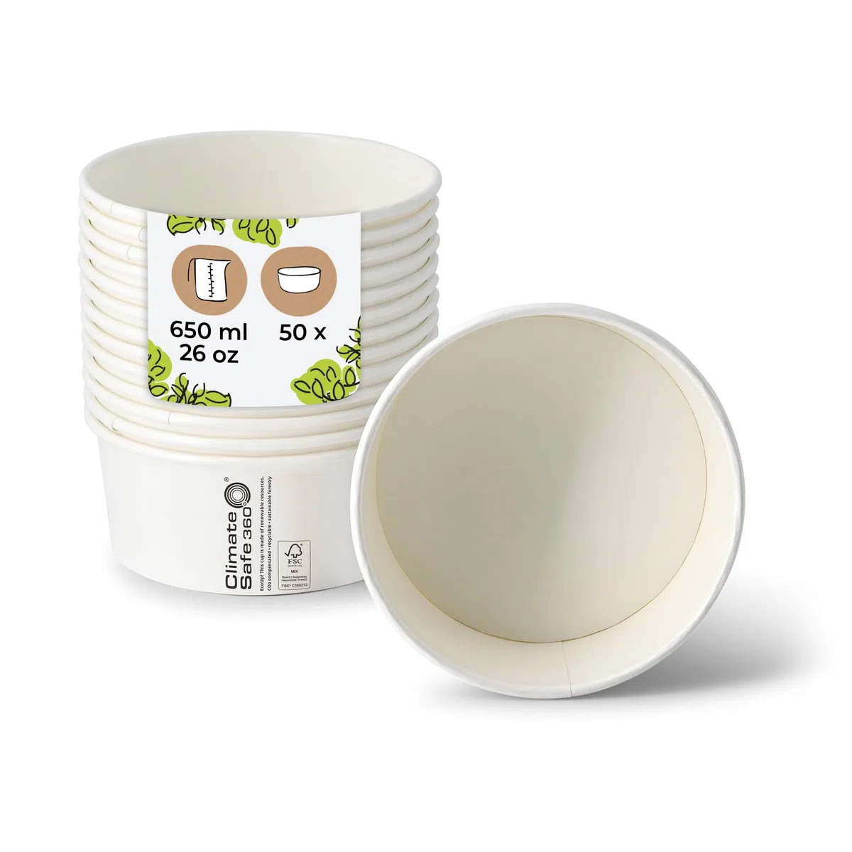 BIOZOYG Salatschale 50 Stück 650 ml weiß - Bowl Schüssel Suppenschalen Einwegschalen to go - Einweggeschirr Deli Container Bowl to go - Kartonschale Einweg Mealprep Suppenbehälter
