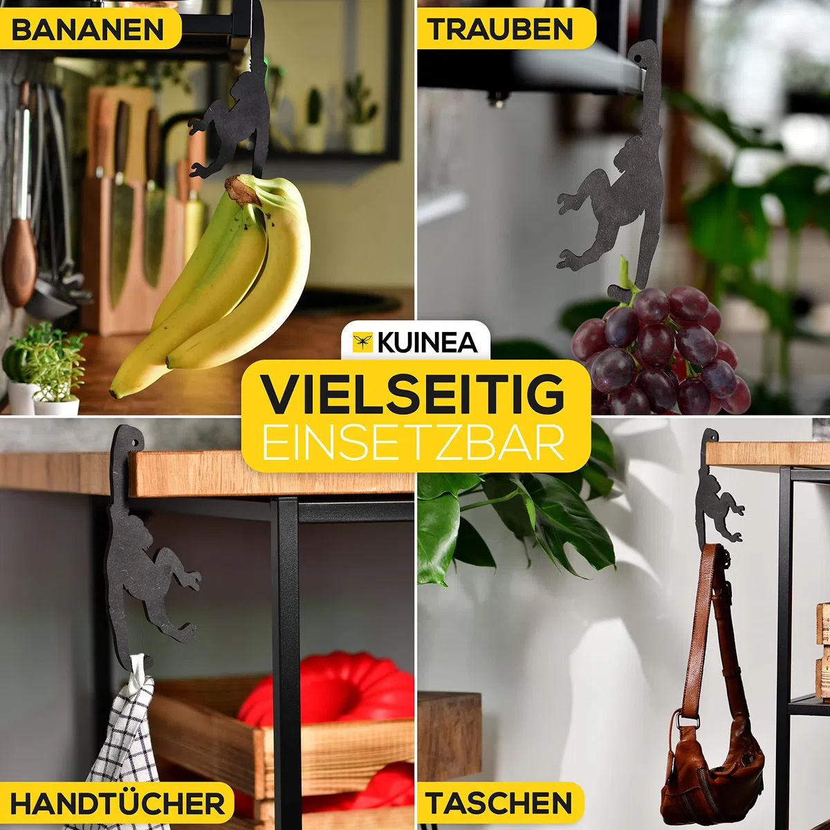 KUINEA Bananenhalter Affe für Bananen [KÜCHEN GADGETS] Der witzige Affen Bananenhalter I Praktischer Obst & Bananenständer I lustiges Küchengadget für Freunde von originellen Küchenutensilien I Küche