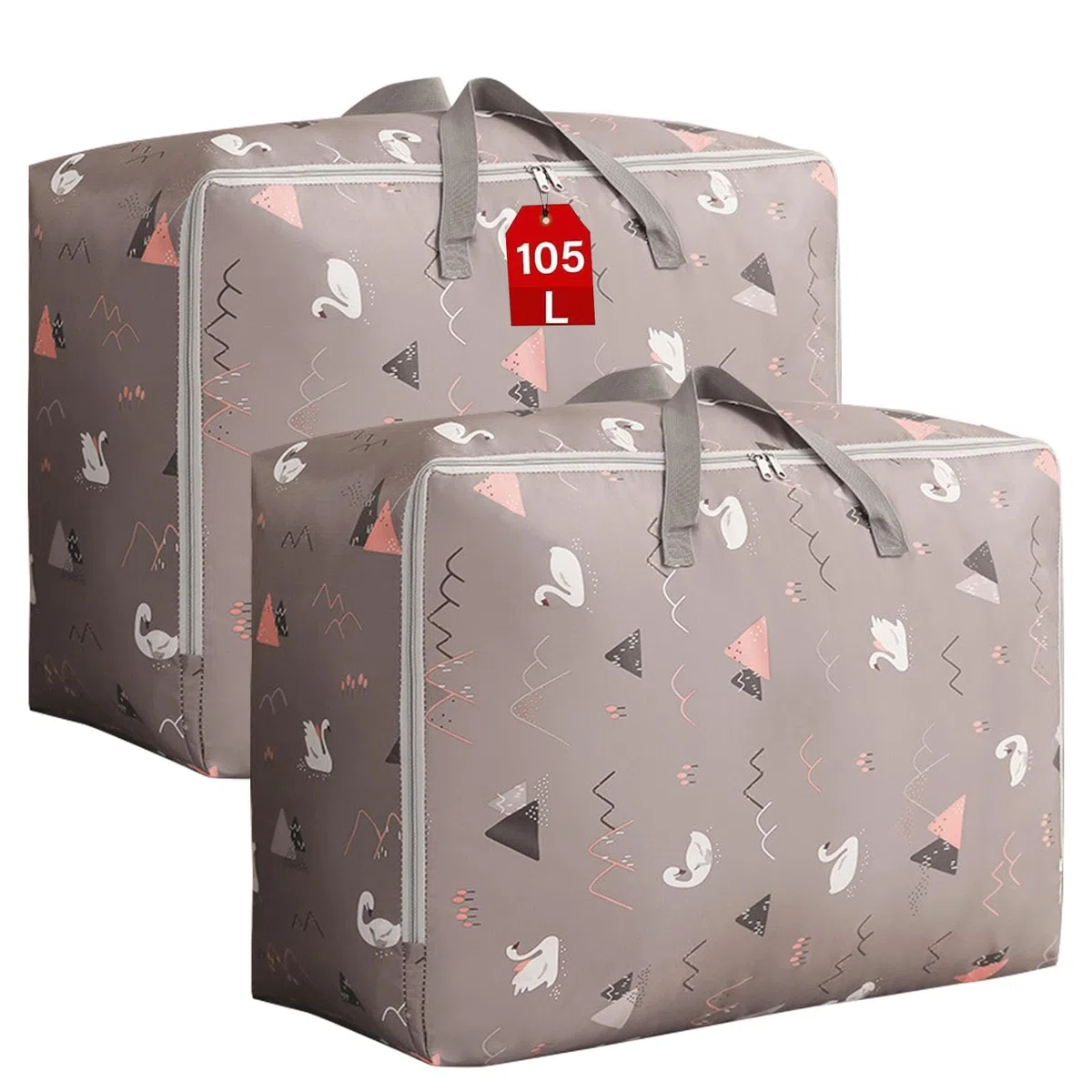 105L Aufbewahrungstasche Groß, Wasserdichte Faltbare Aufbewahrung Taschen Unterbett Organizer Kleideraufbewahrung Umzugstasche mit Reißverschluss für Bettdecken, Kissen und Kleidung (2 Stück)